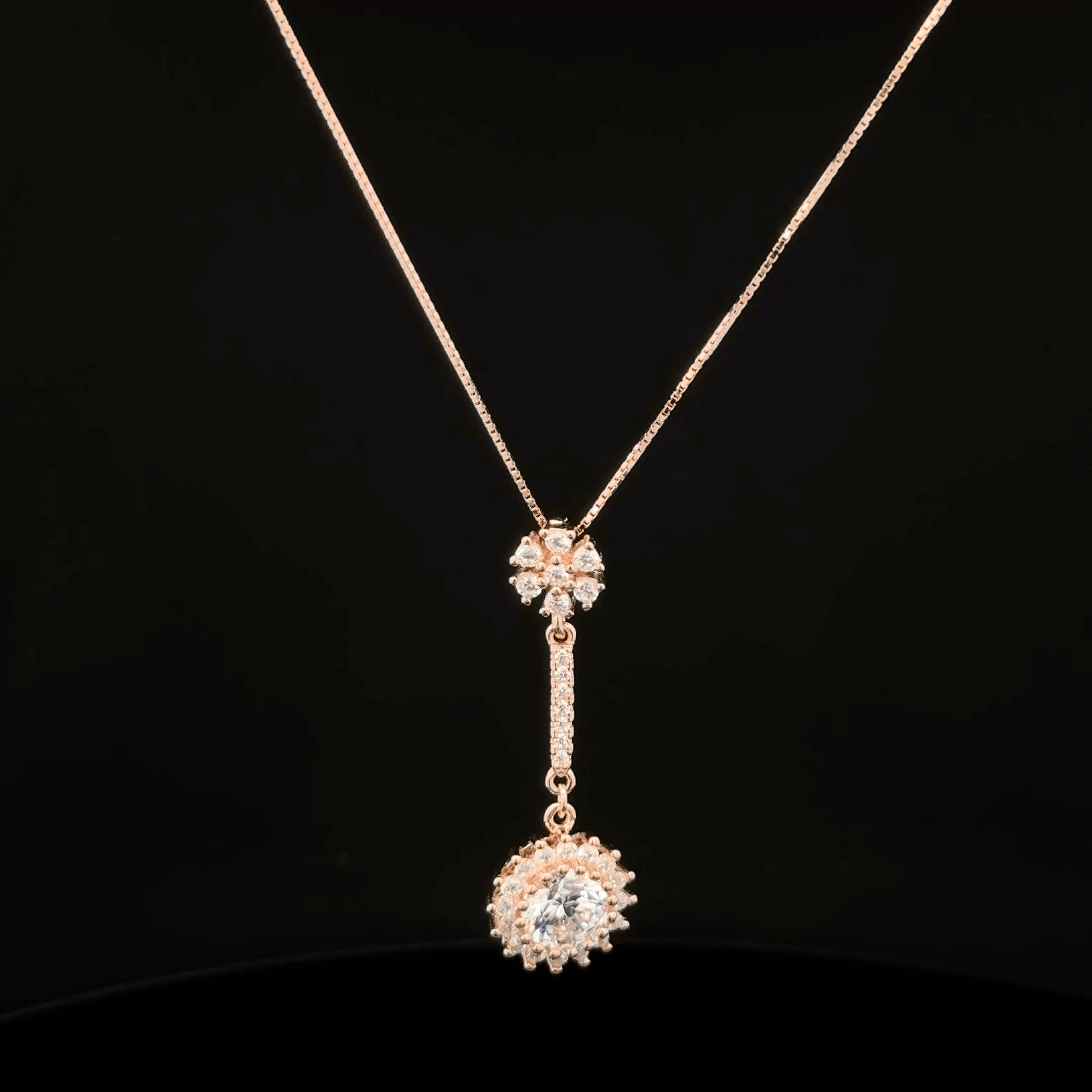 Flower and Sunburst Drop rose gold chain pendant