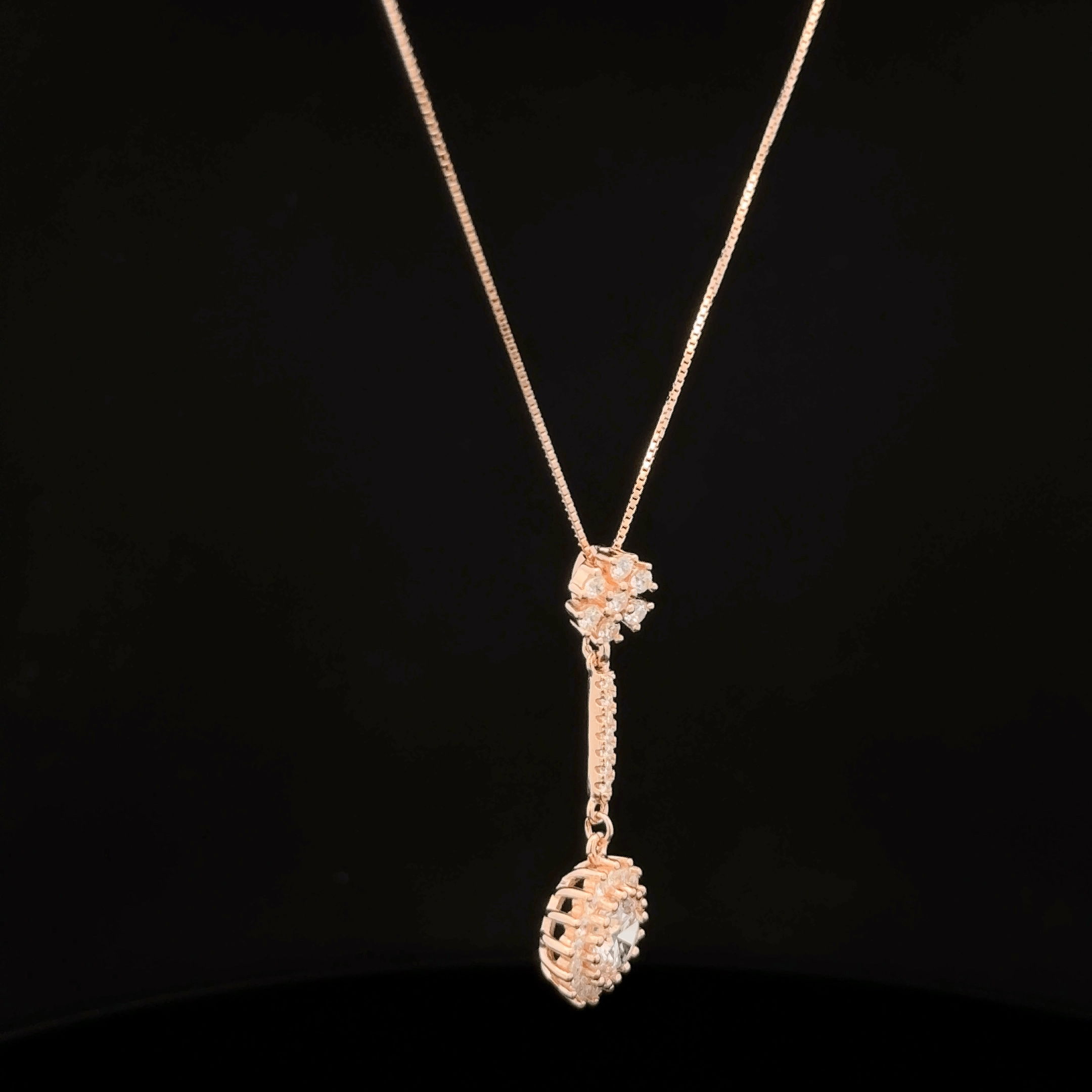 Flower and Sunburst Drop rose gold chain pendant
