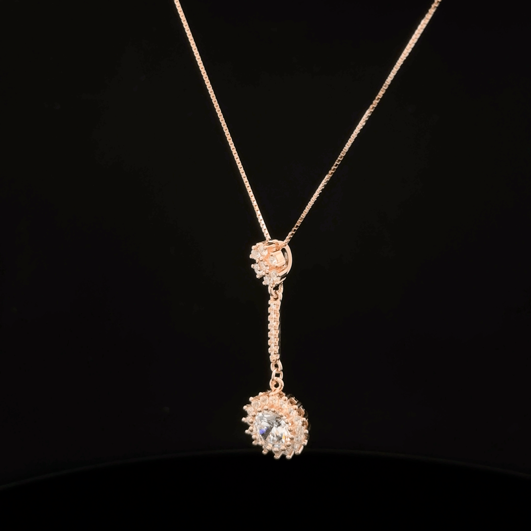 Flower and Sunburst Drop rose gold chain pendant