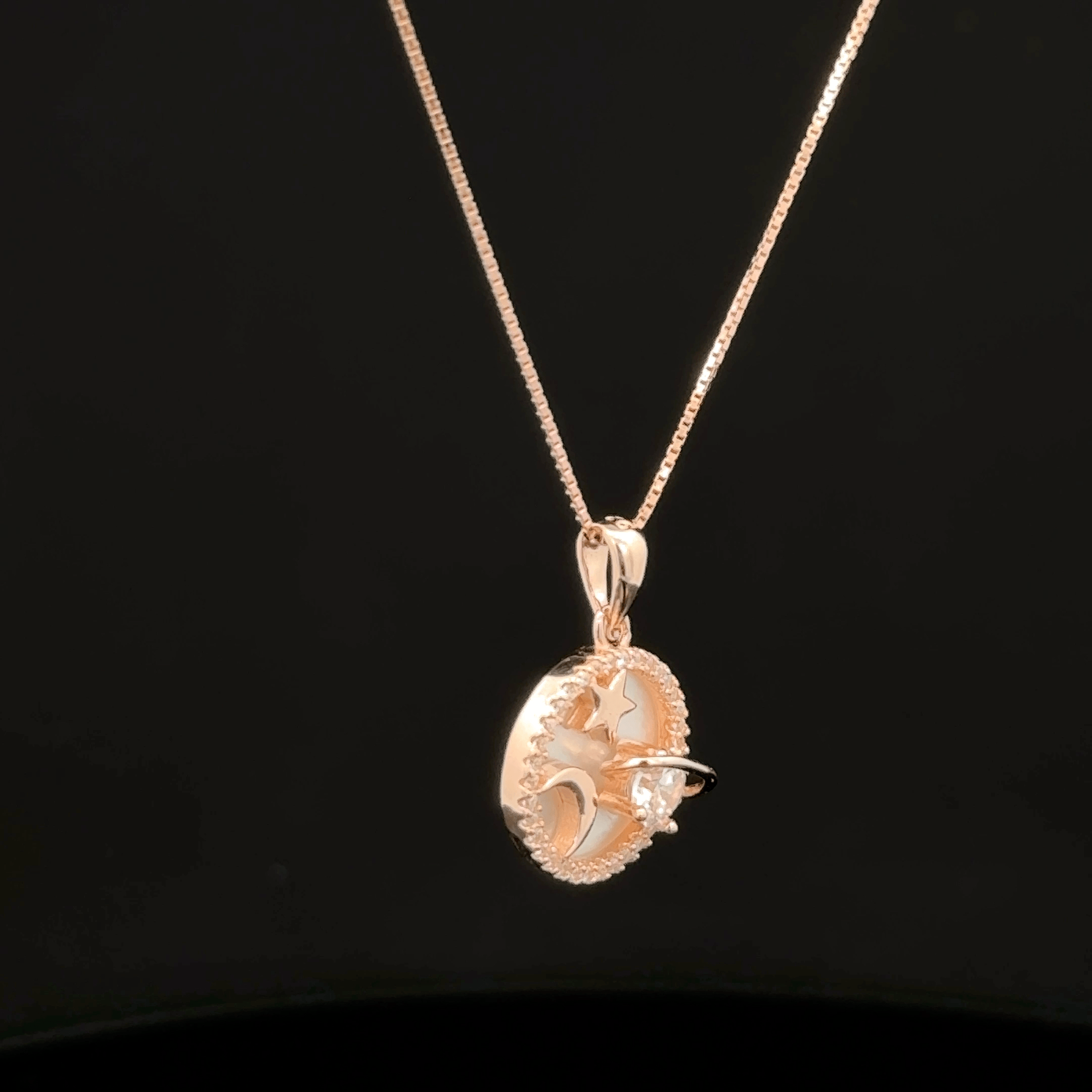 Moon Star and Planet Coin rose gold chain pendant