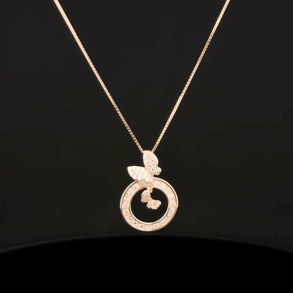 Butterfly with circle rose gold chain pendant