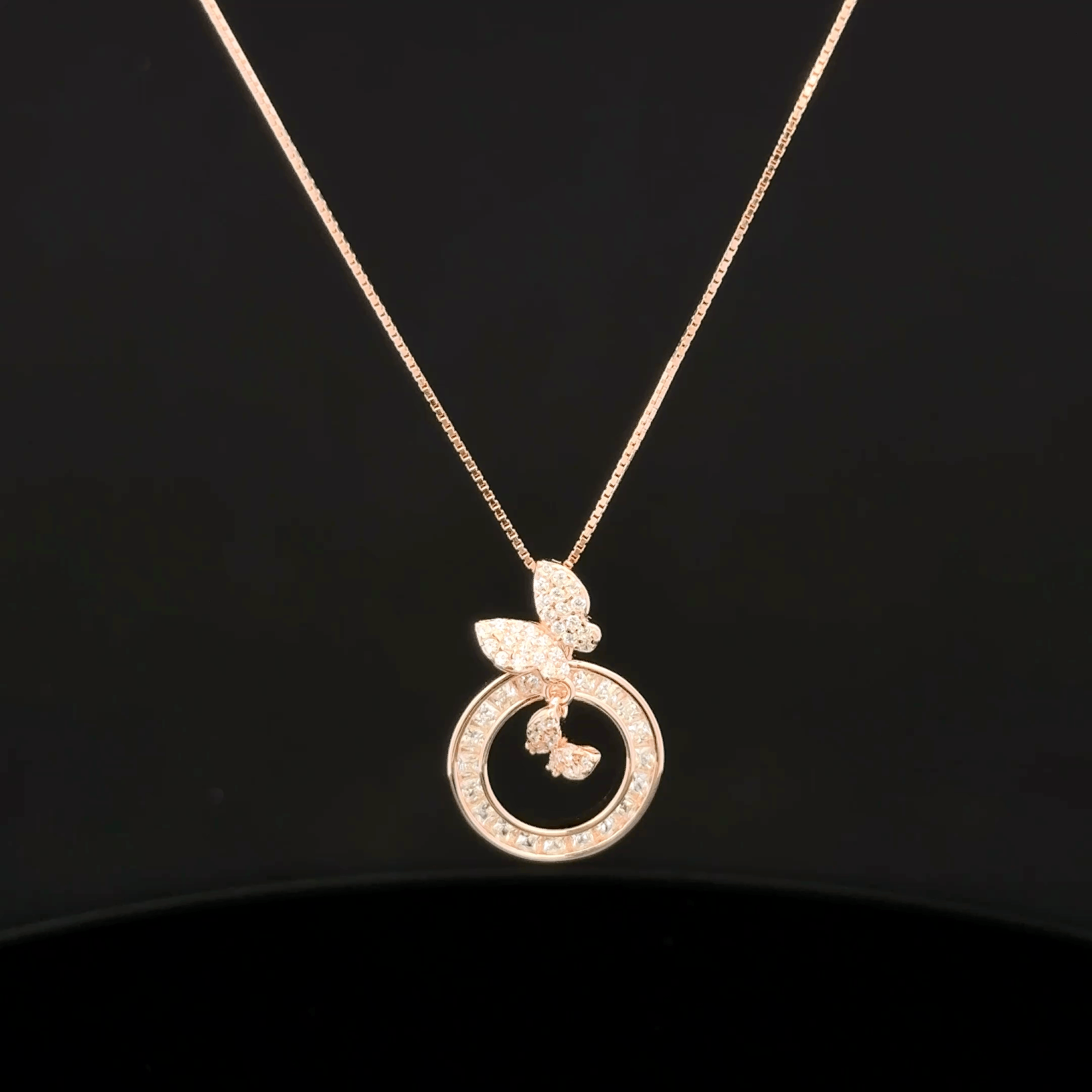 Butterfly with circle rose gold chain pendant