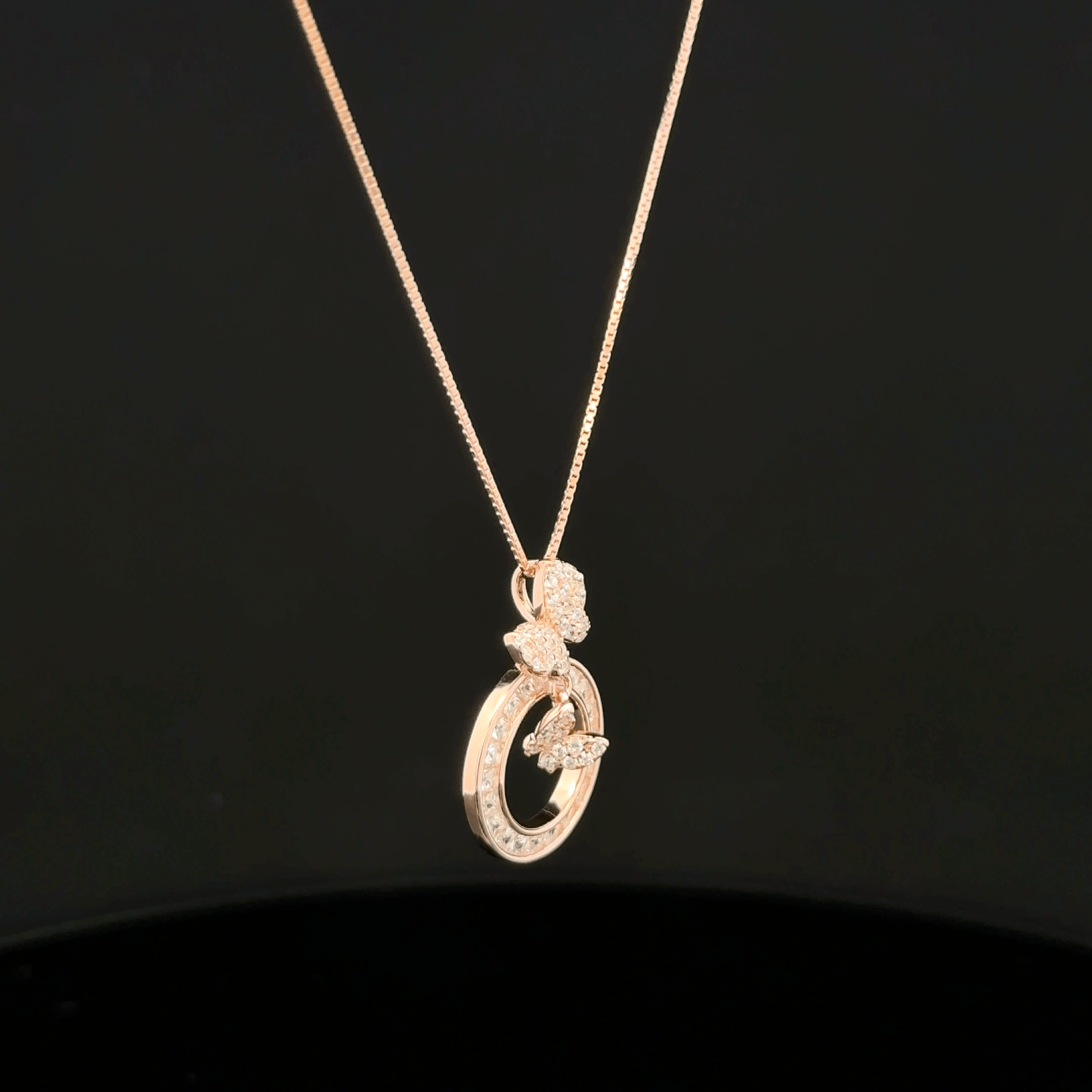 Butterfly with circle rose gold chain pendant