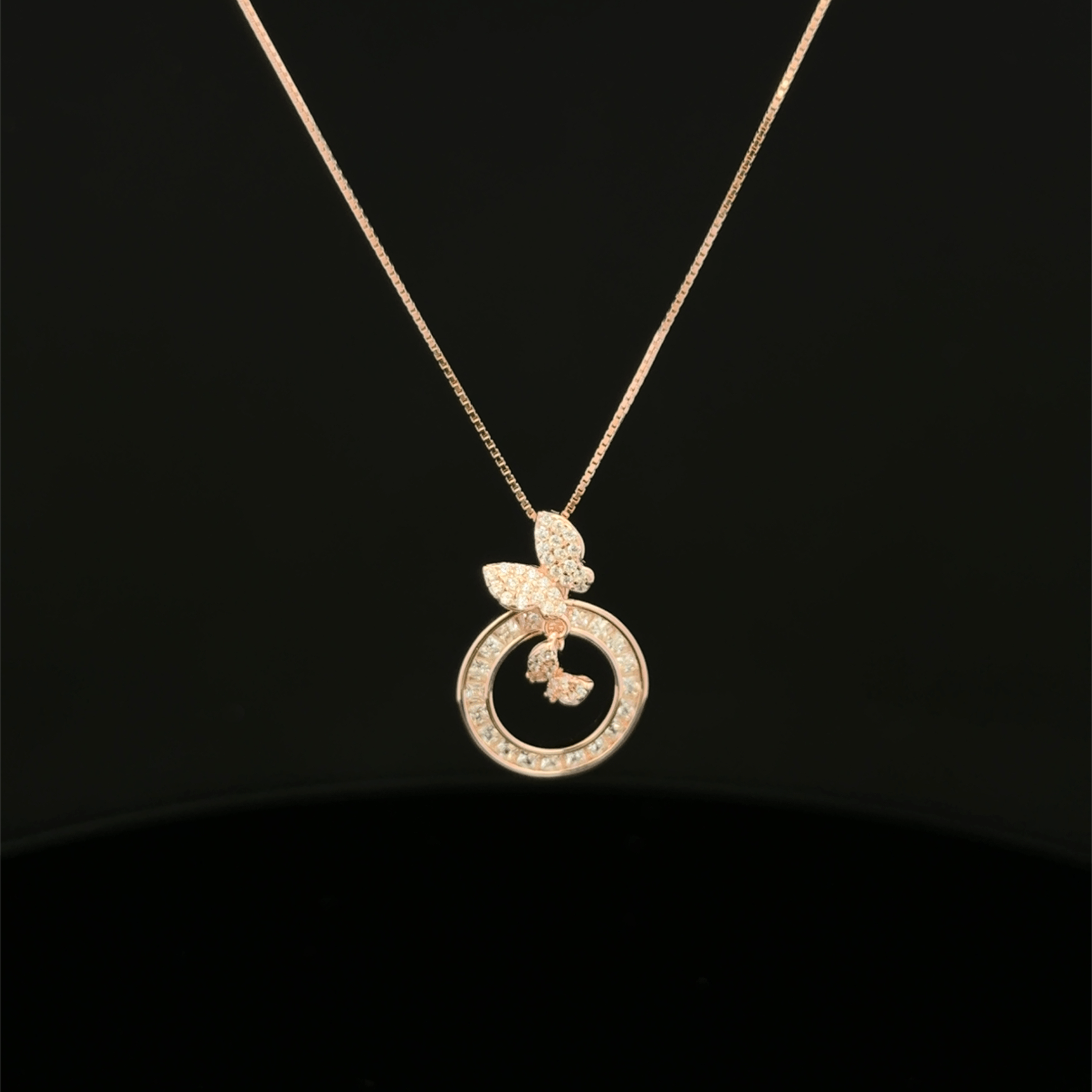 Butterfly with circle rose gold chain pendant