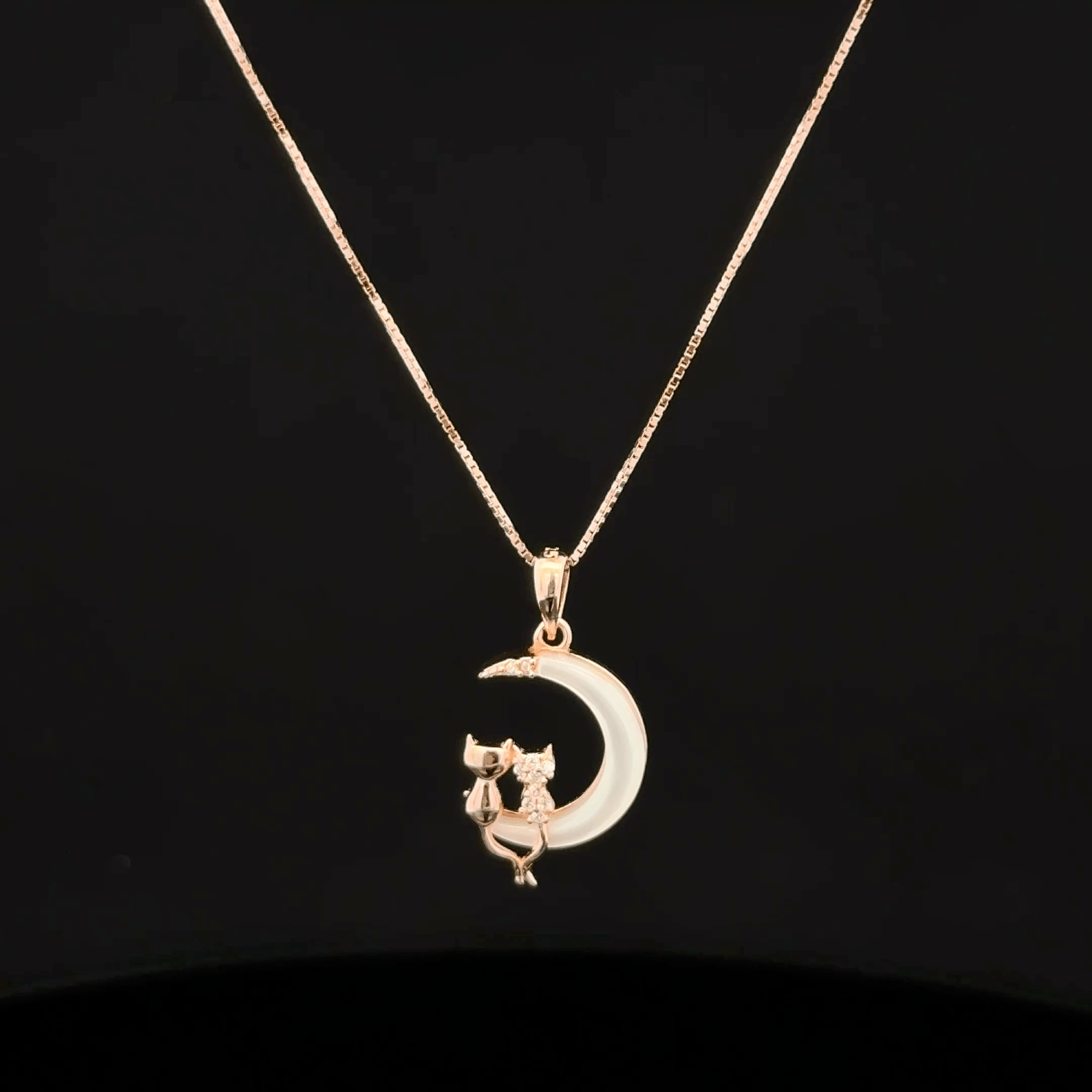 Half moon with cat rose gold chain pendant