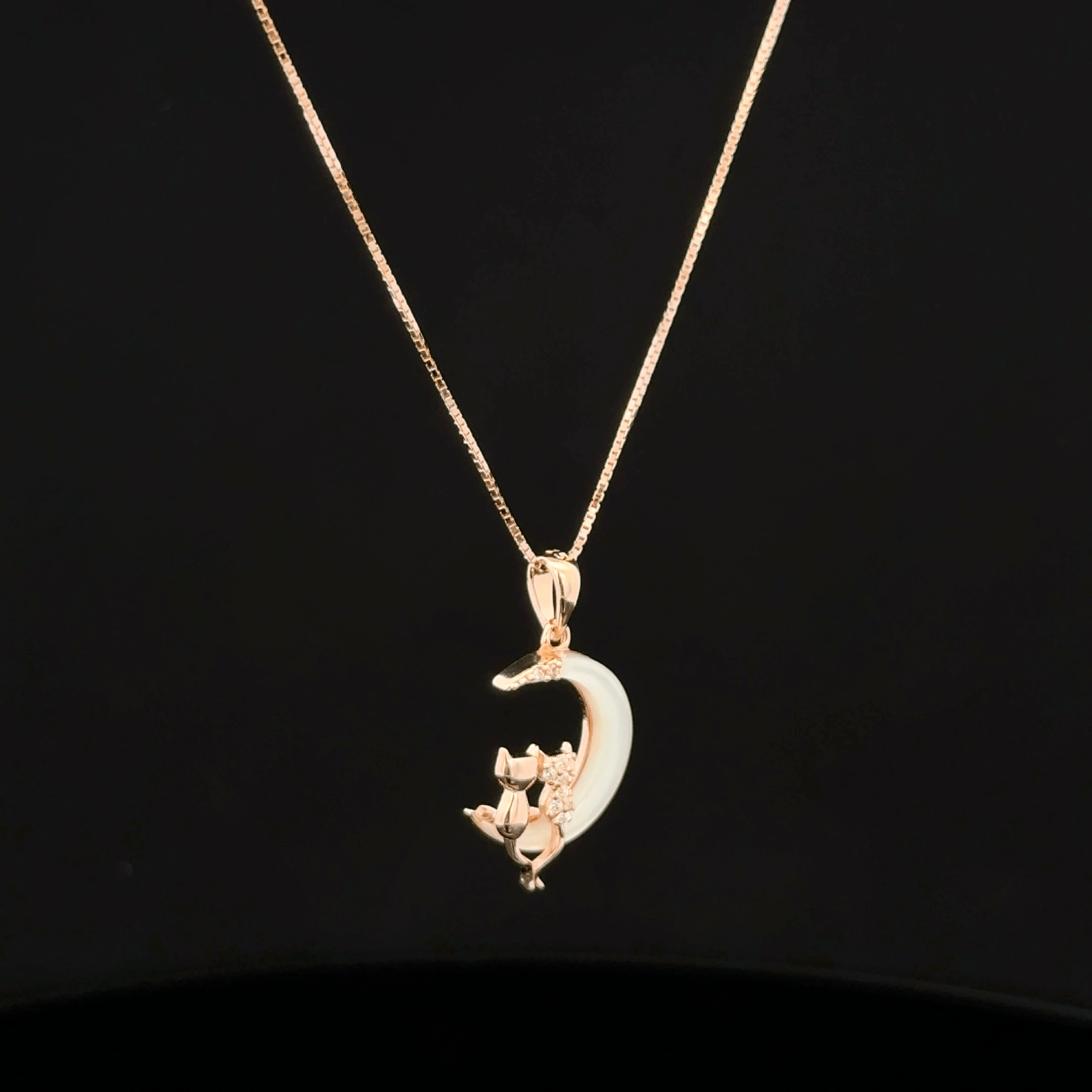 Half moon with cat rose gold chain pendant