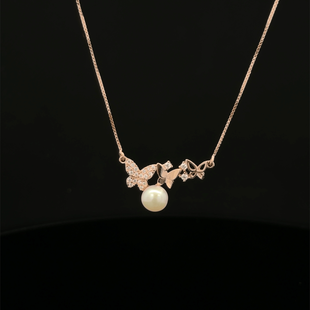 Twin Butterfly with pearl rose gold chain pendant
