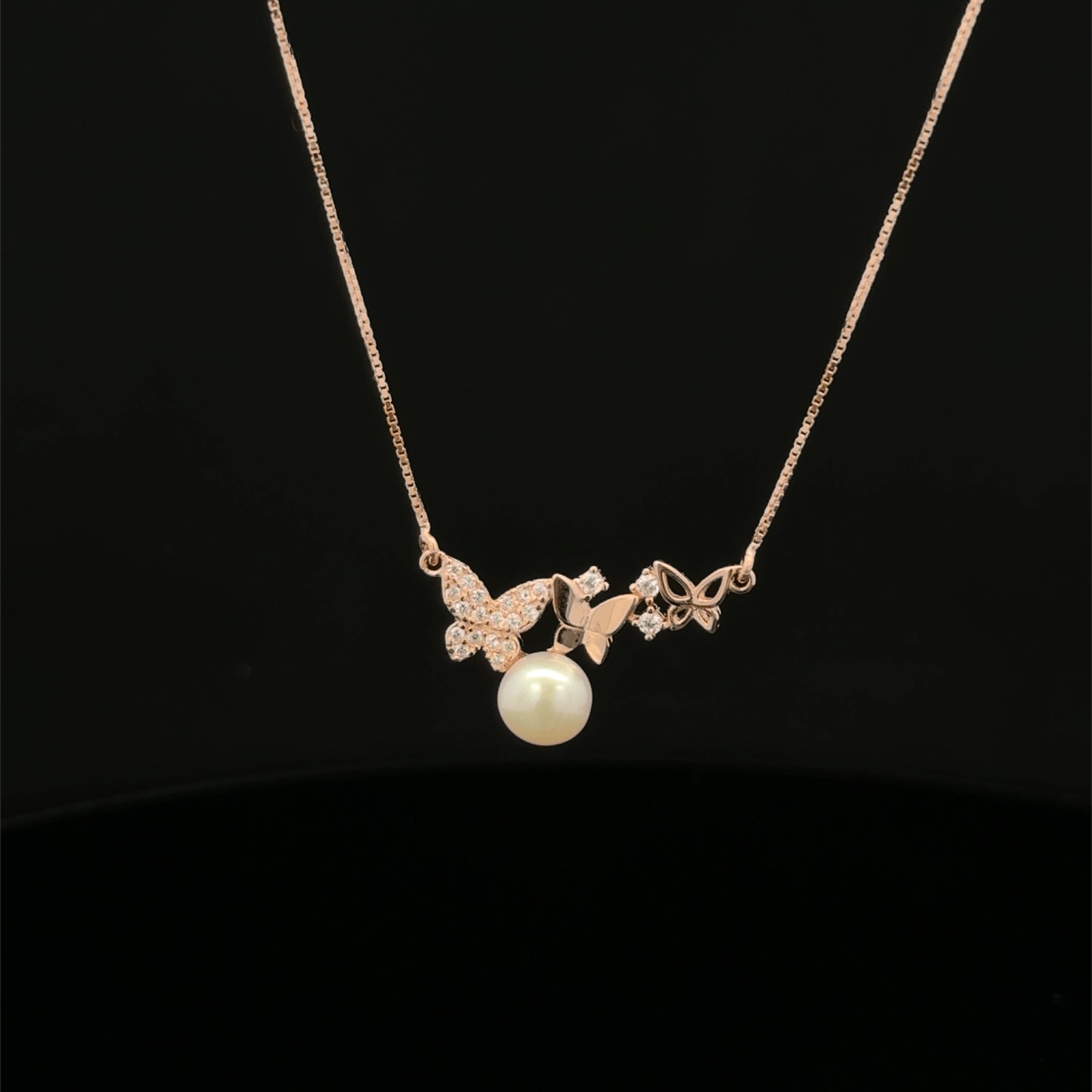 Twin Butterfly with pearl rose gold chain pendant
