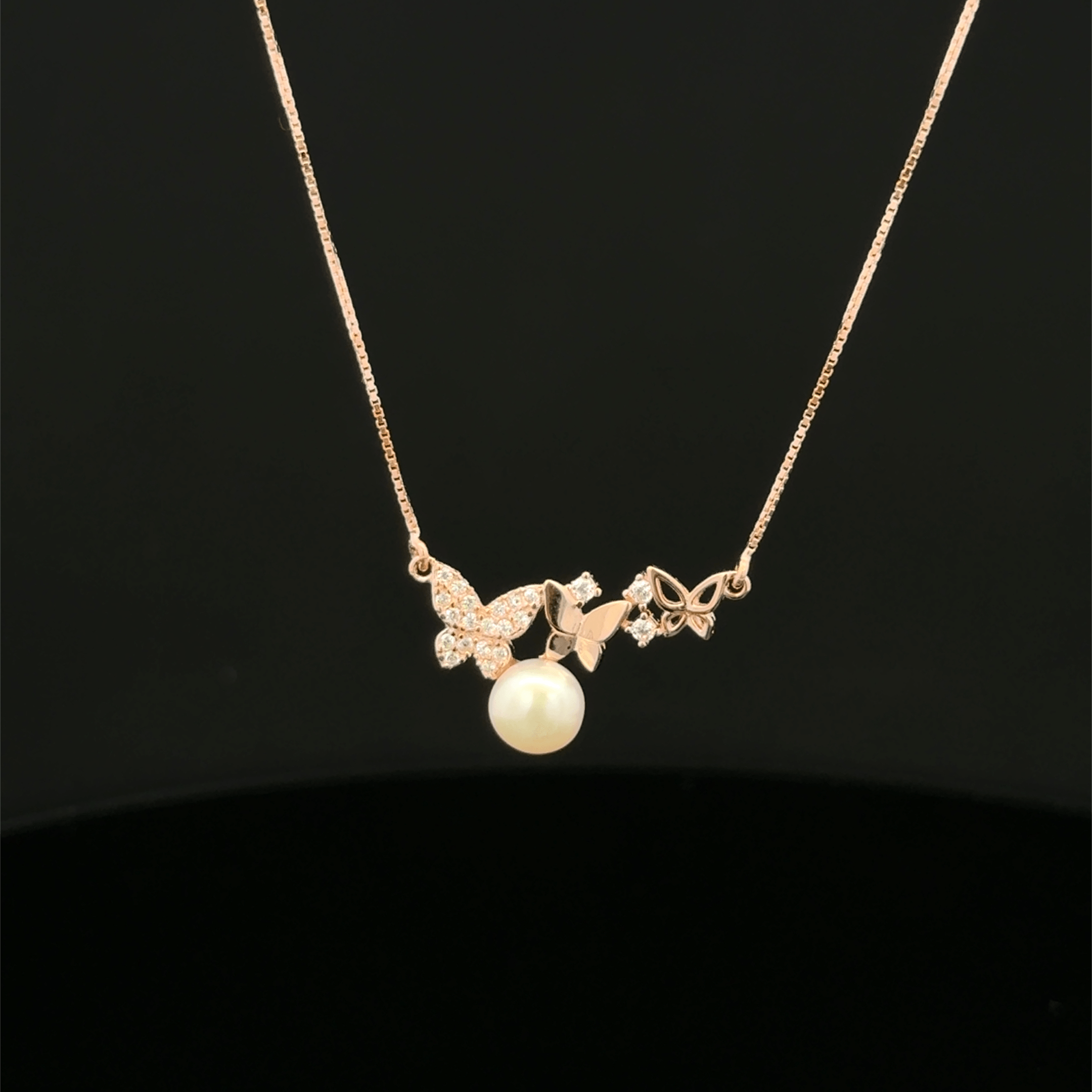 Twin Butterfly with pearl rose gold chain pendant