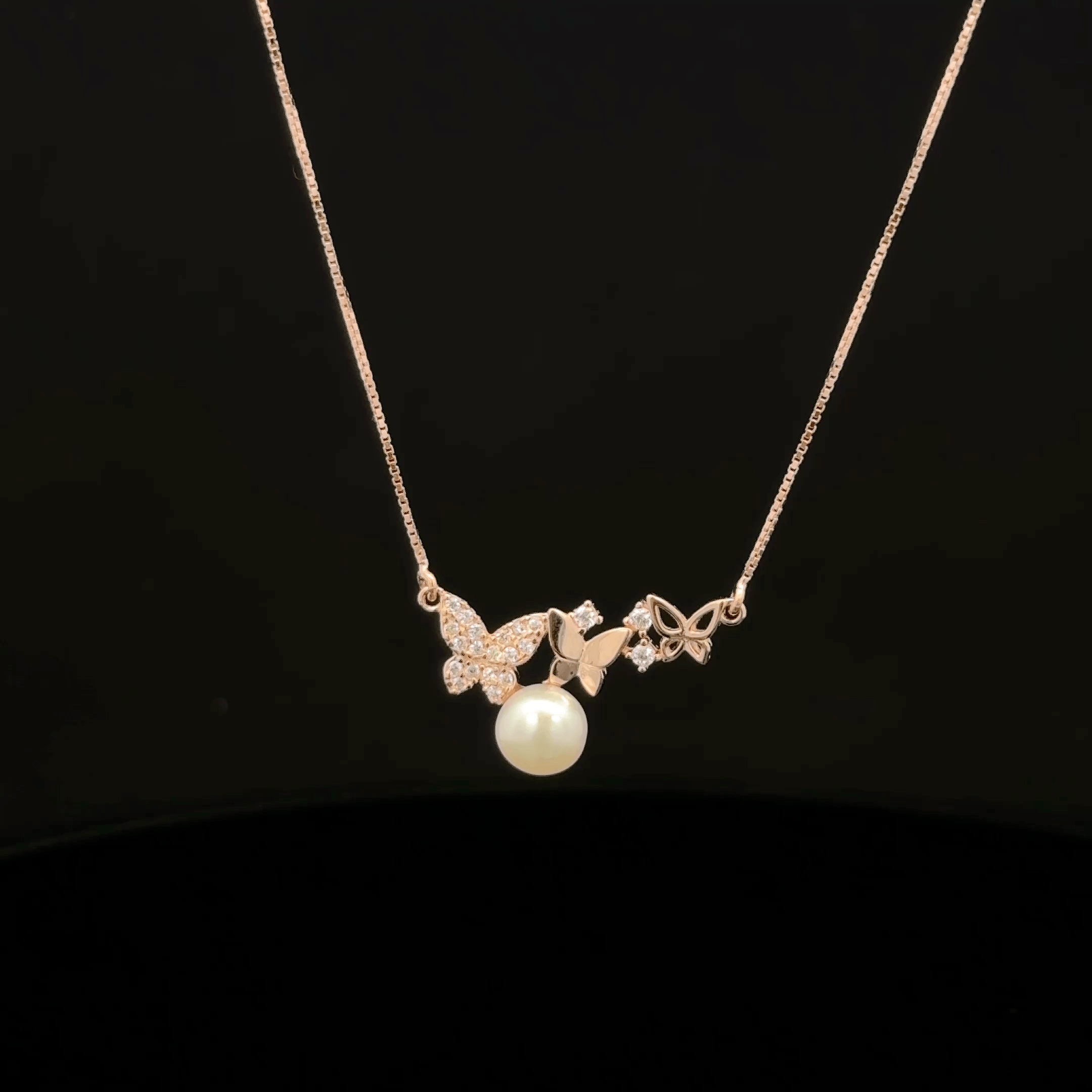 Twin Butterfly with pearl rose gold chain pendant