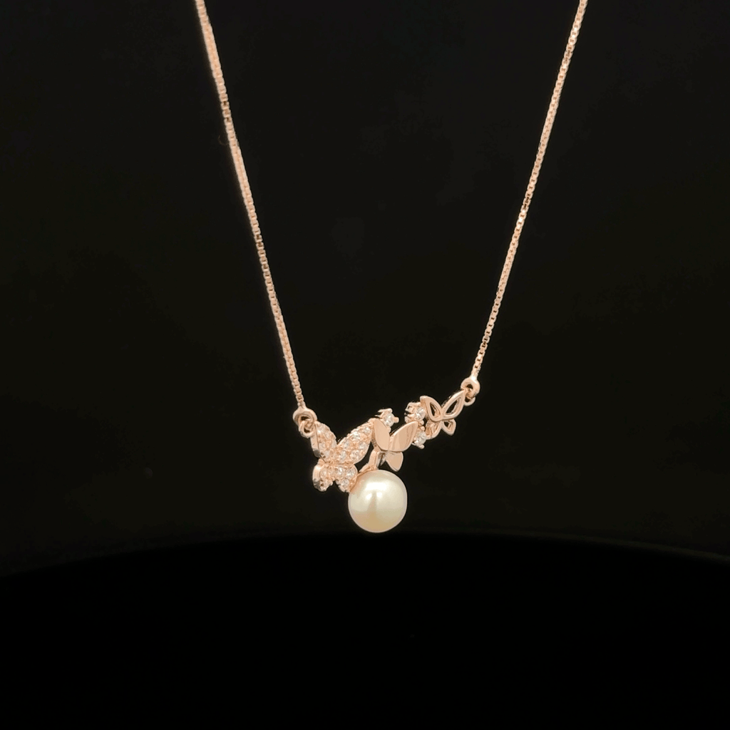 Twin Butterfly with pearl rose gold chain pendant