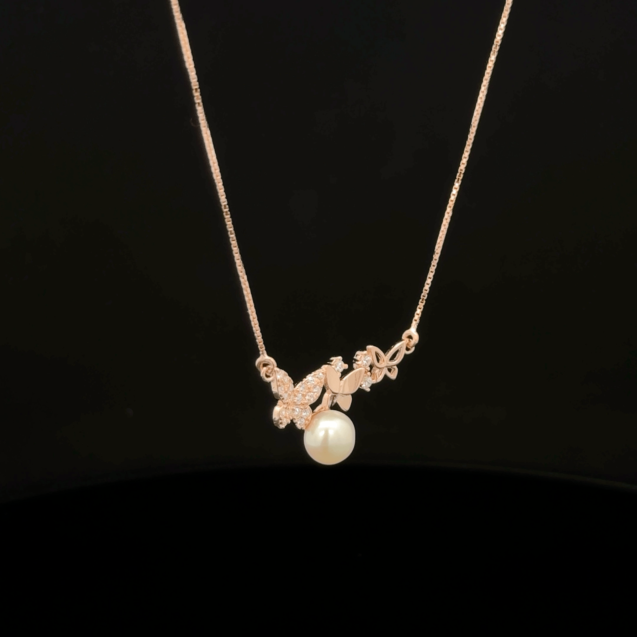 Twin Butterfly with pearl rose gold chain pendant