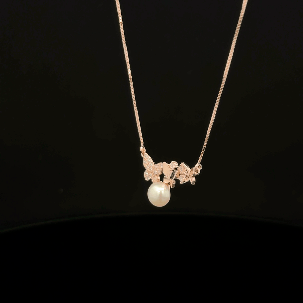 Twin Butterfly with pearl rose gold chain pendant