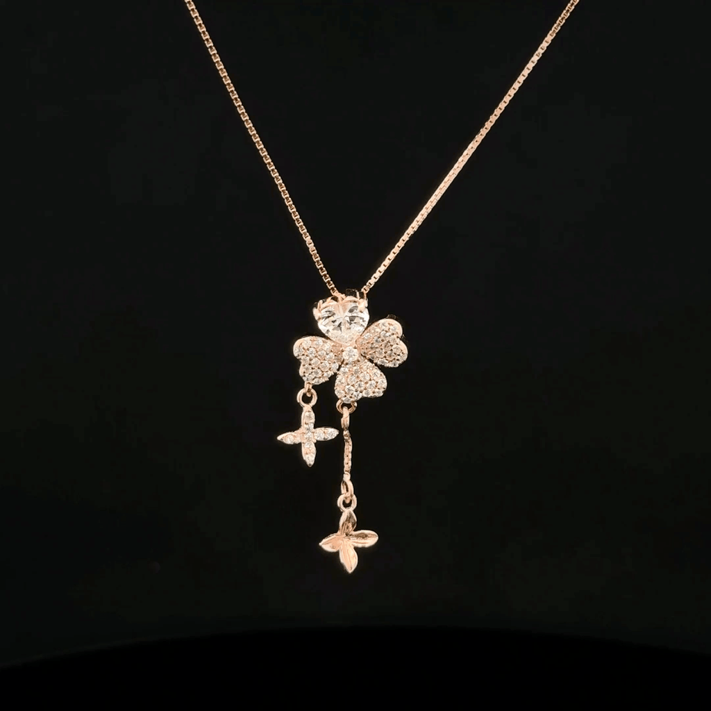 Flower with charm rose gold chain pendant