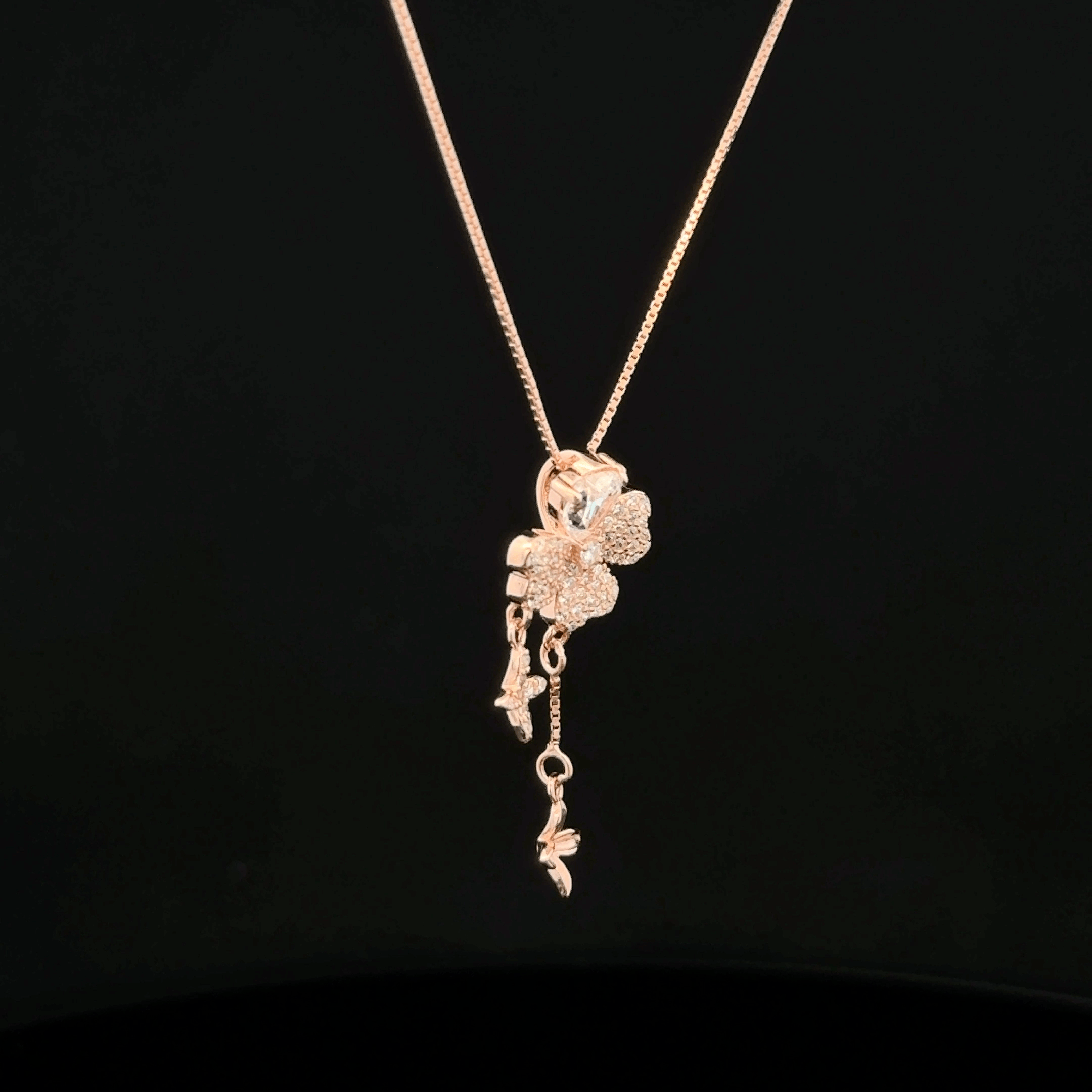 Flower with charm rose gold chain pendant