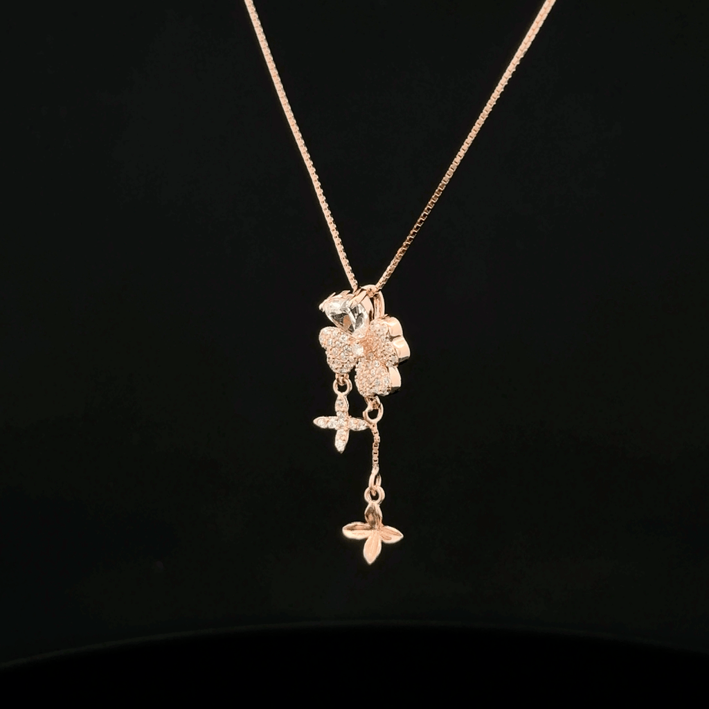 Flower with charm rose gold chain pendant