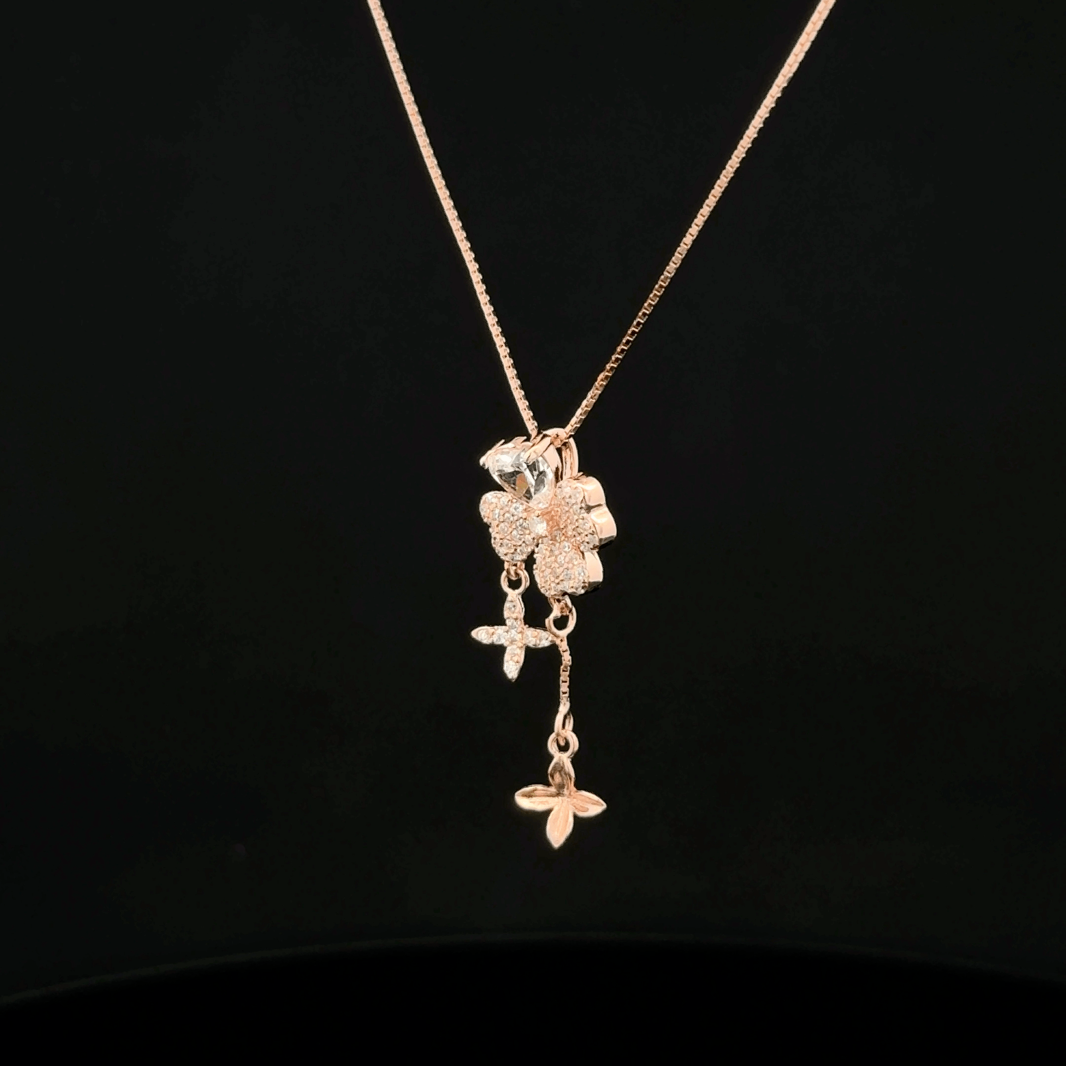 Flower with charm rose gold chain pendant
