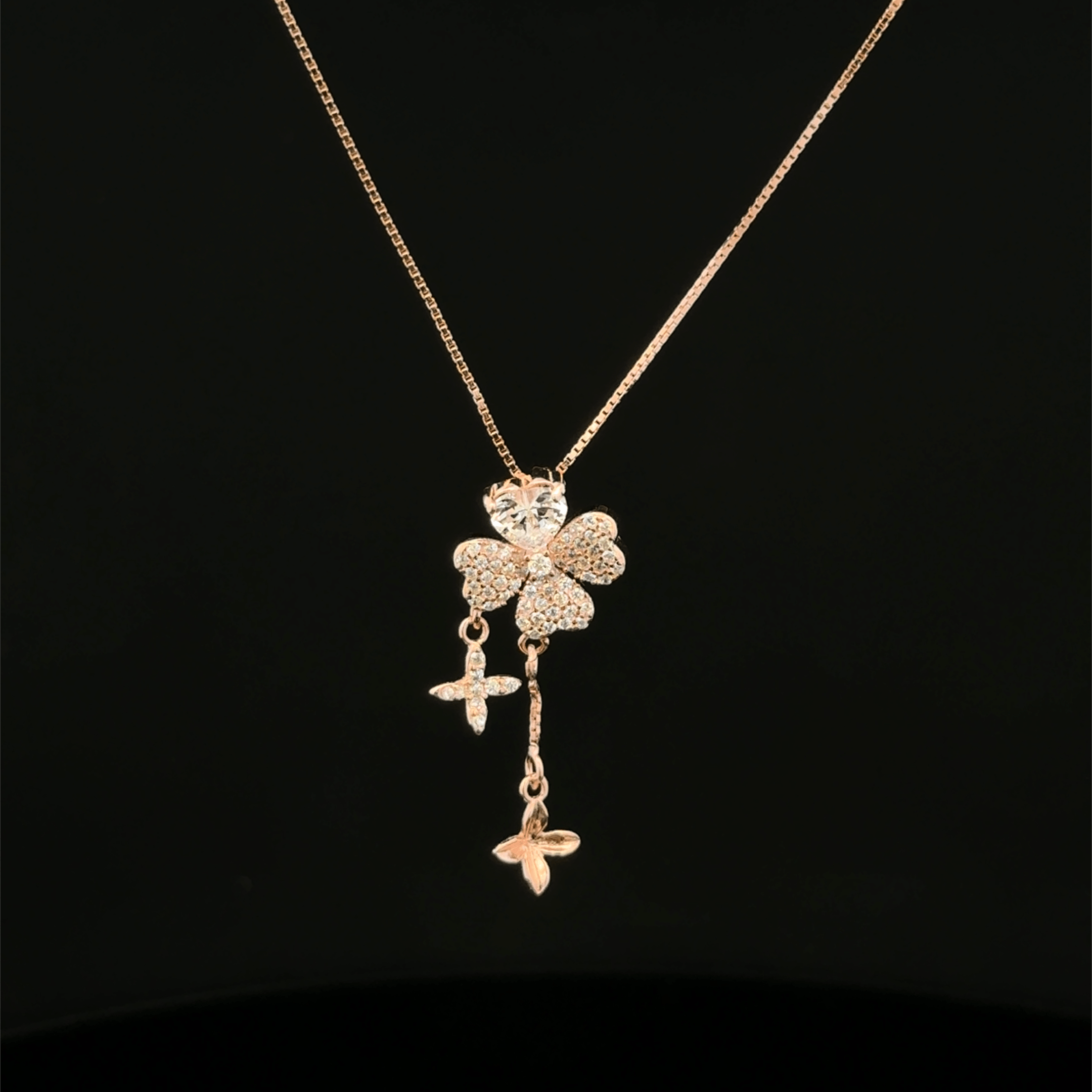 Flower with charm rose gold chain pendant