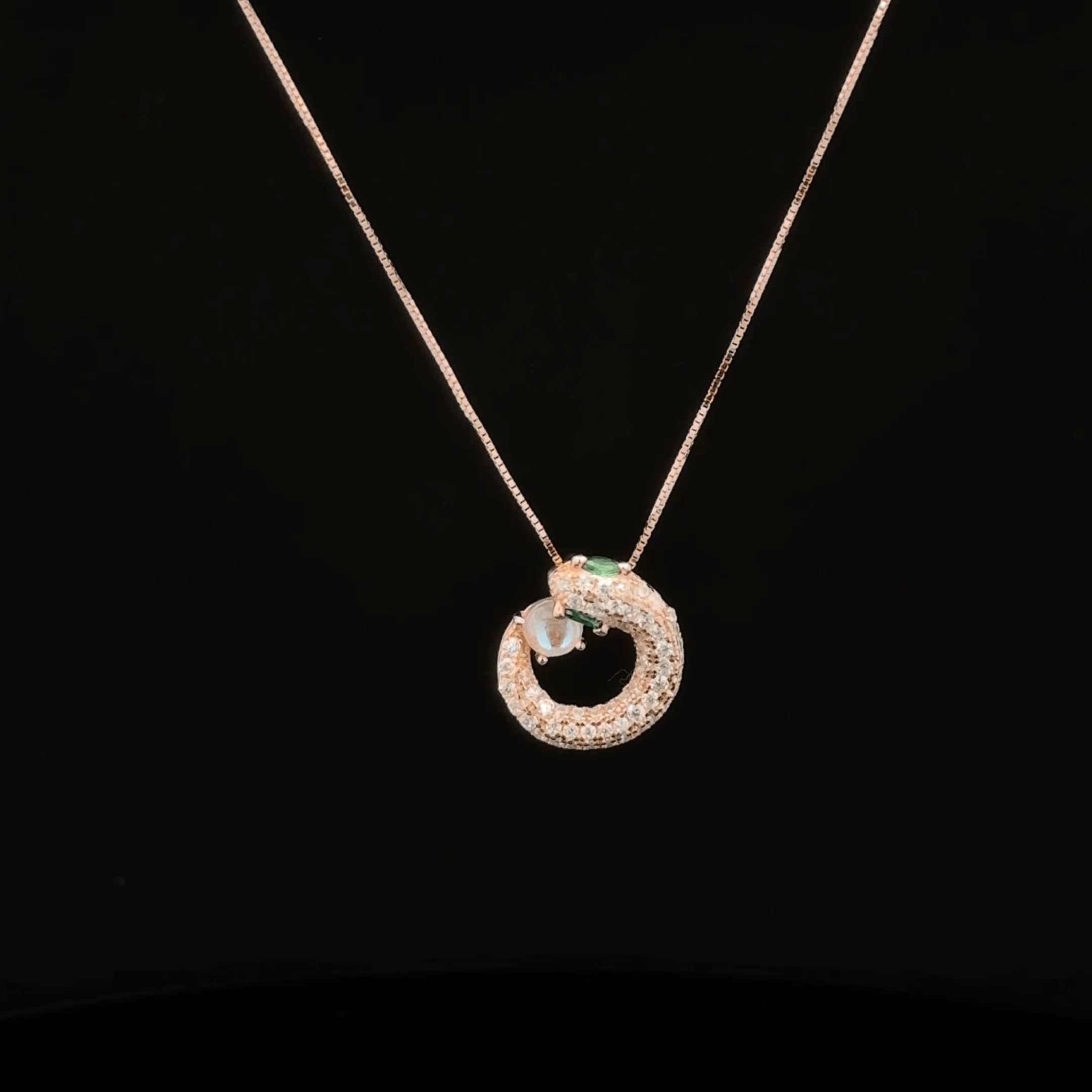 Pave Snake Moonstone rose gold chain pendant