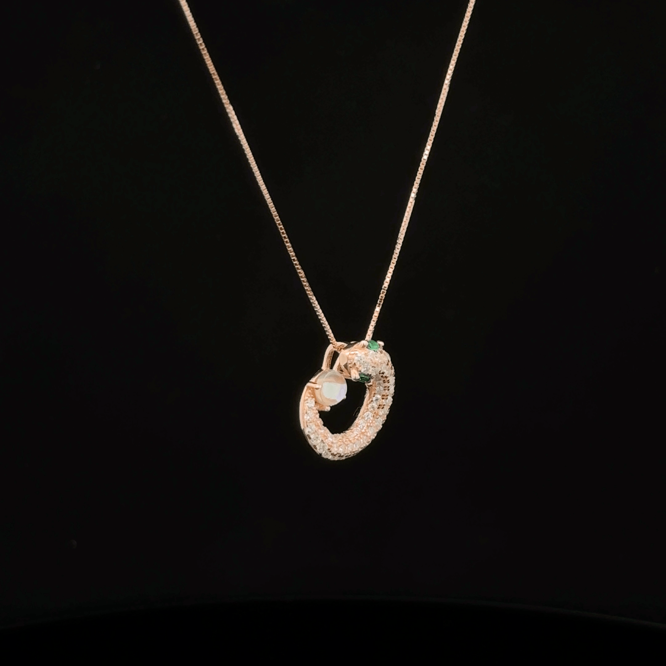 Pave Snake Moonstone rose gold chain pendant
