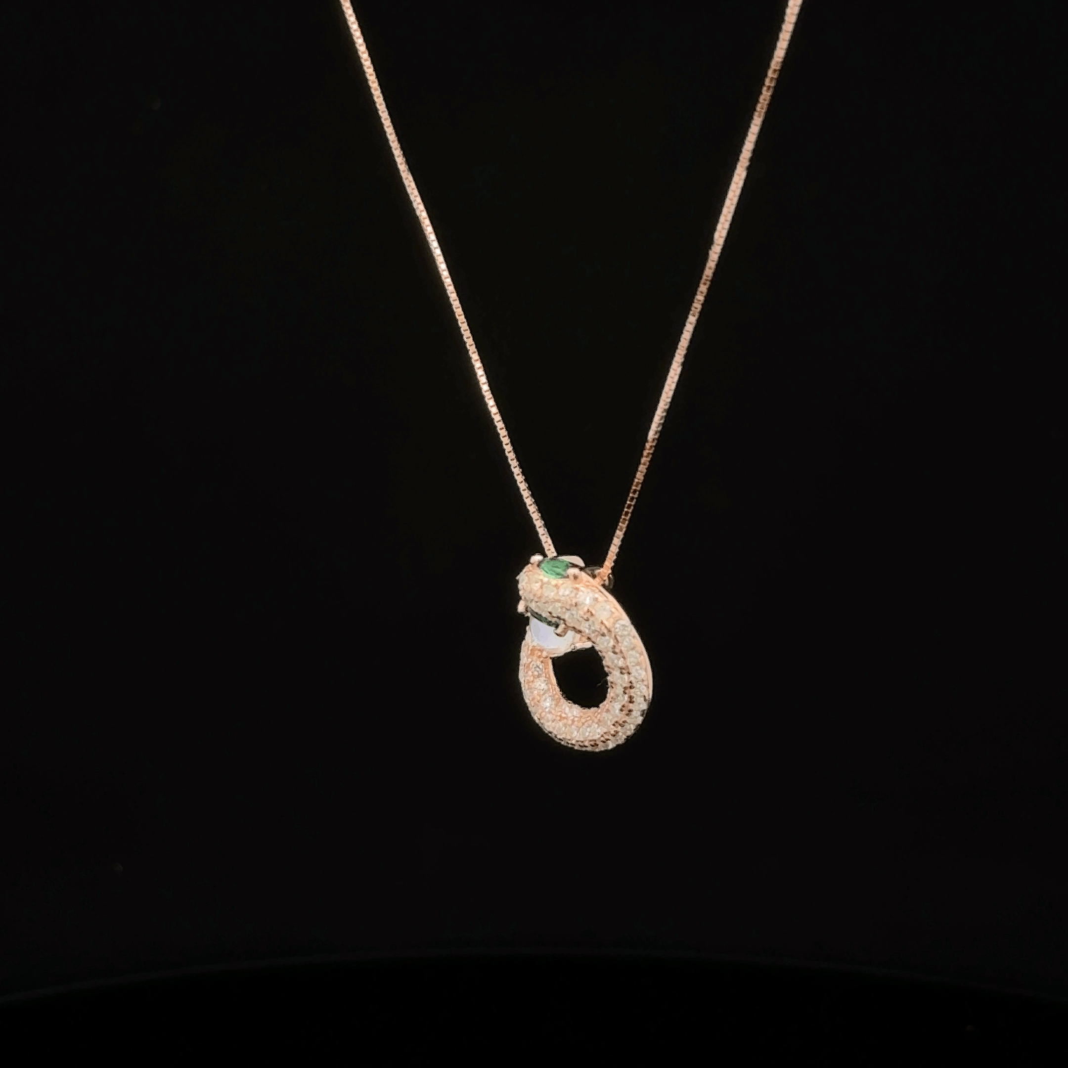 Pave Snake Moonstone rose gold chain pendant