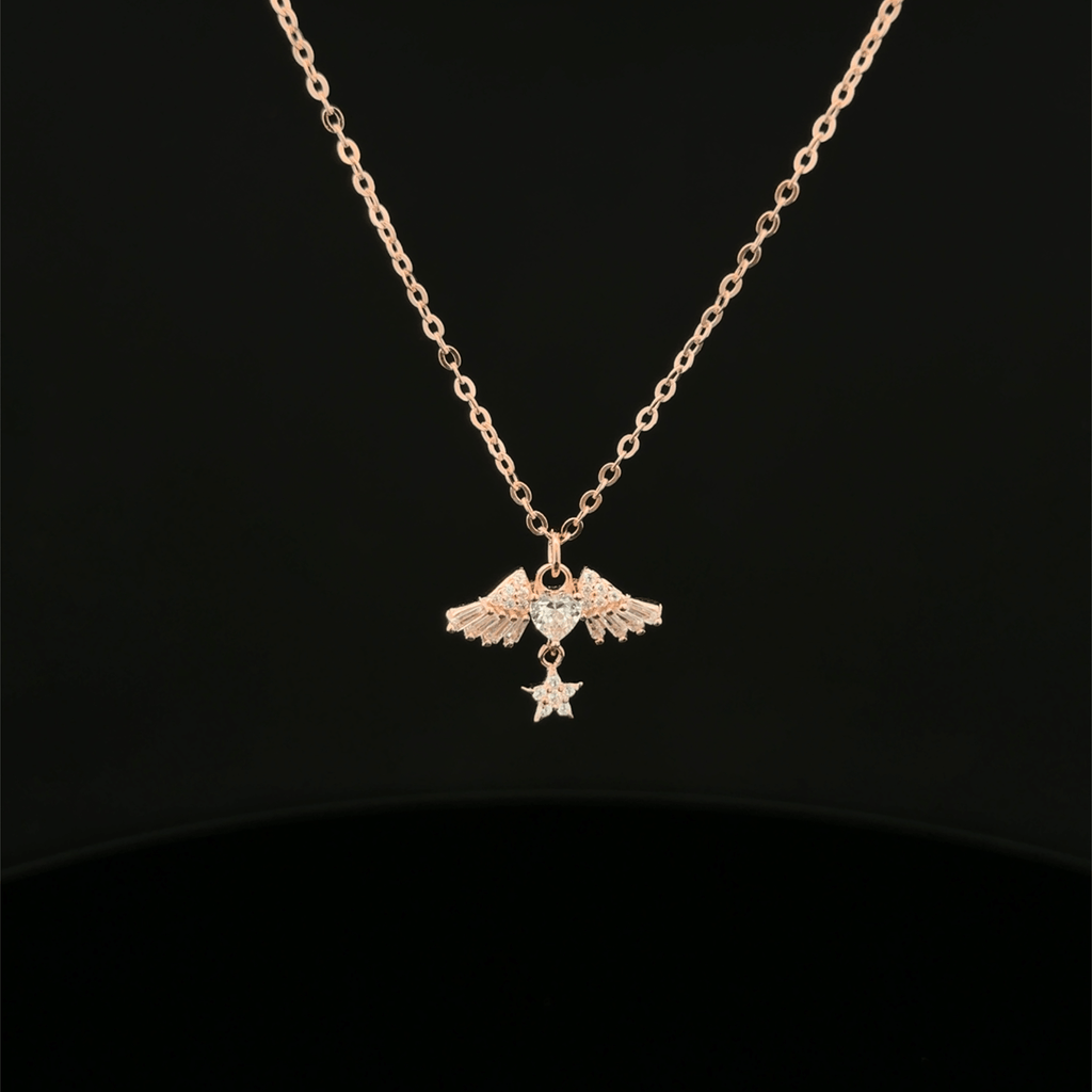 Rose Gold Winged Heart & Star chain Pendant