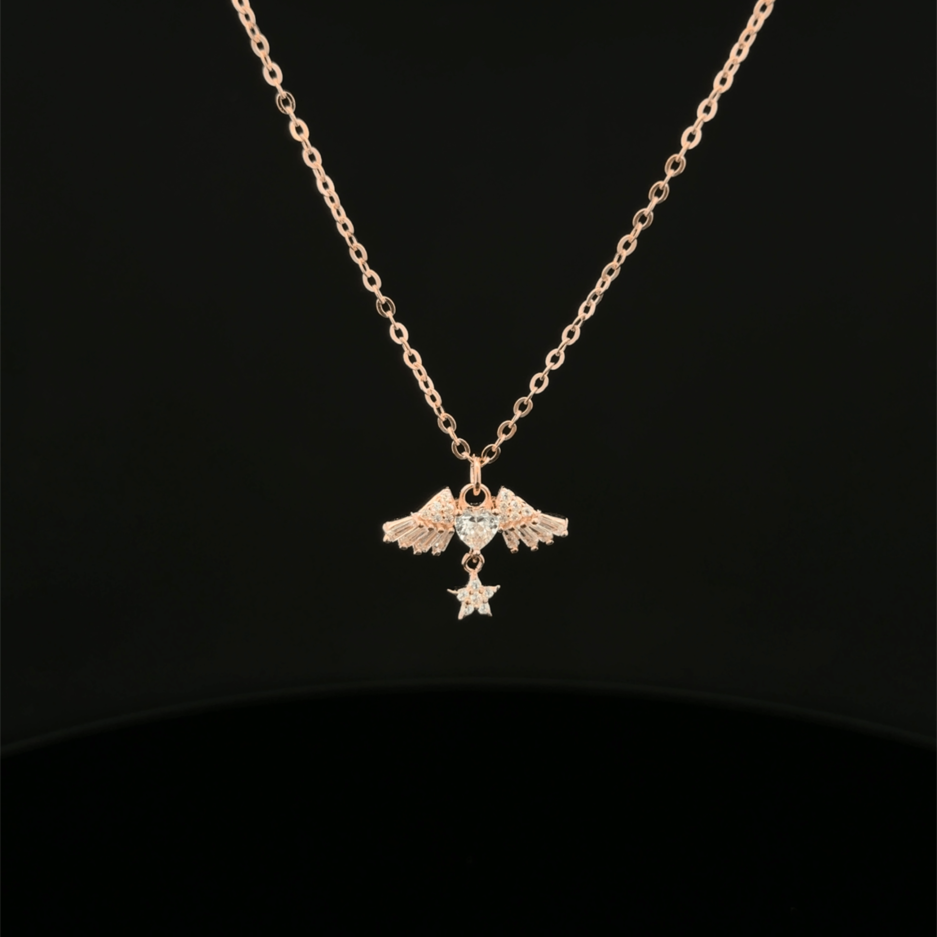 Rose Gold Winged Heart & Star chain Pendant