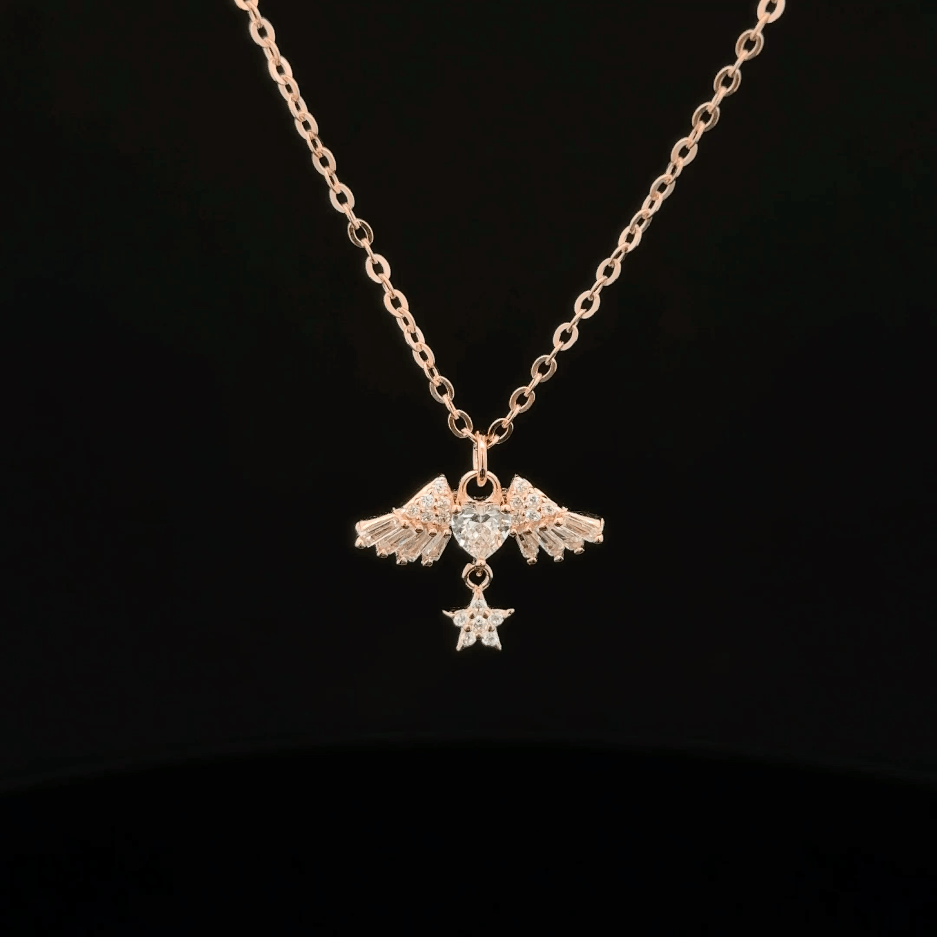 Rose Gold Winged Heart & Star chain Pendant