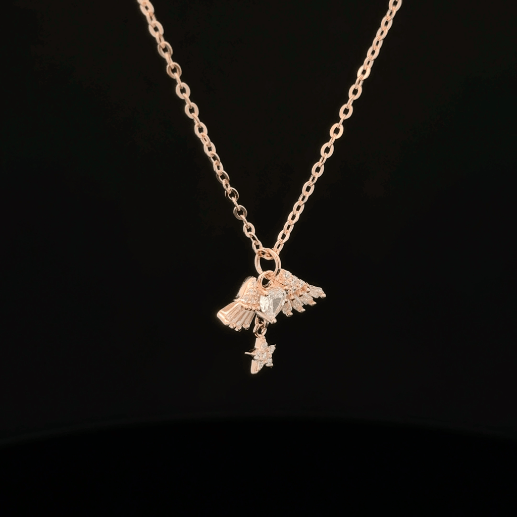 Rose Gold Winged Heart & Star chain Pendant