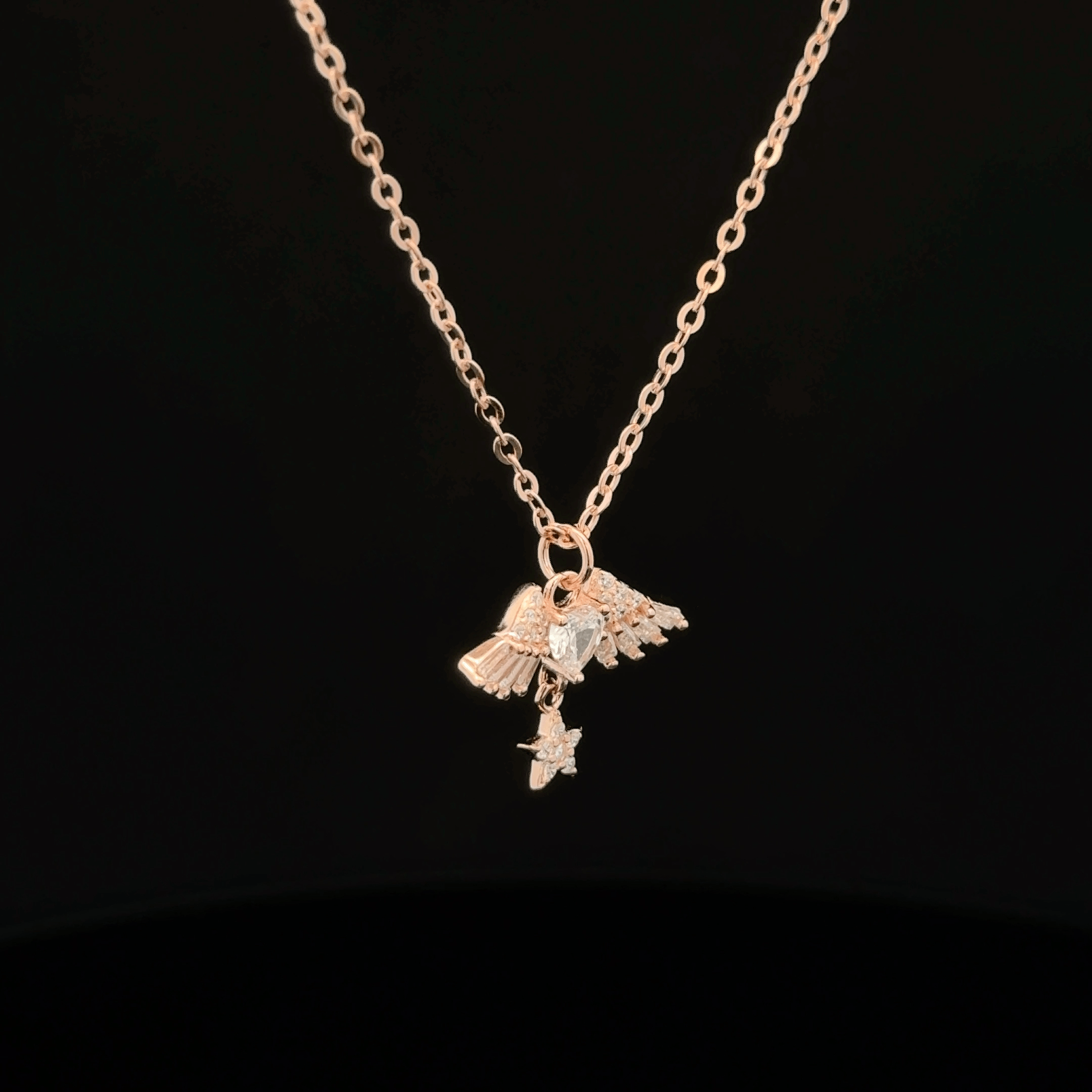 Rose Gold Winged Heart & Star chain Pendant
