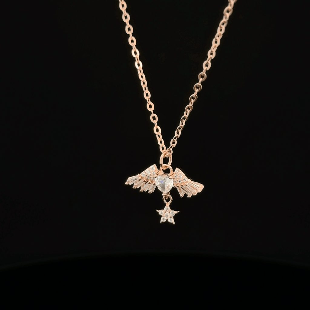 Rose Gold Winged Heart & Star chain Pendant