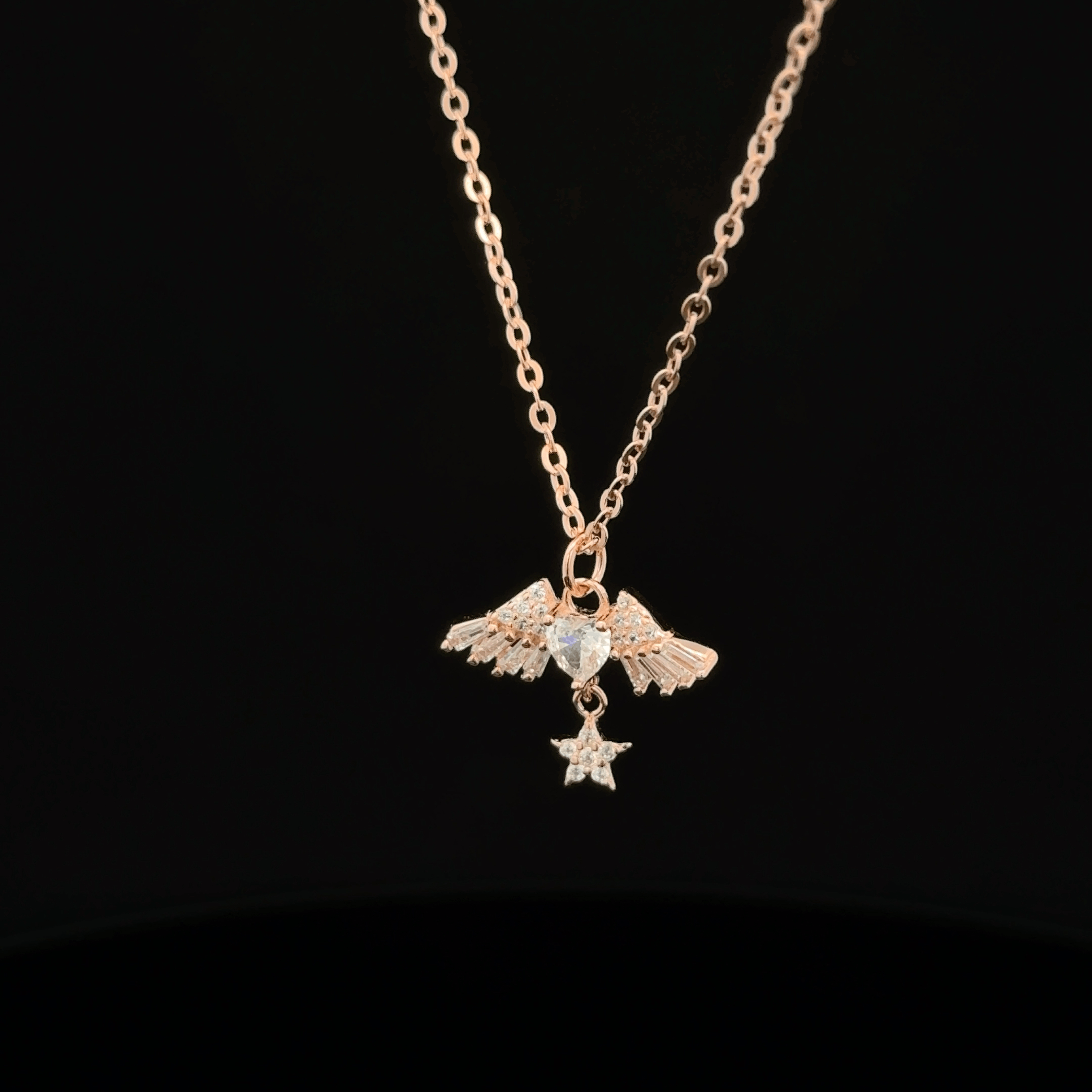 Rose Gold Winged Heart & Star chain Pendant