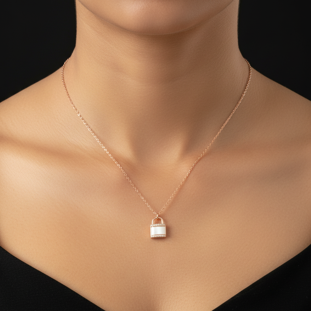 Key & Lock rose gold chain pendant