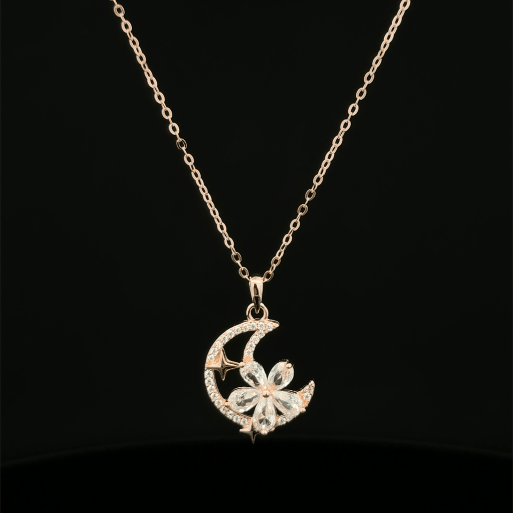 Halfmoon & flower rose gold chain pendant