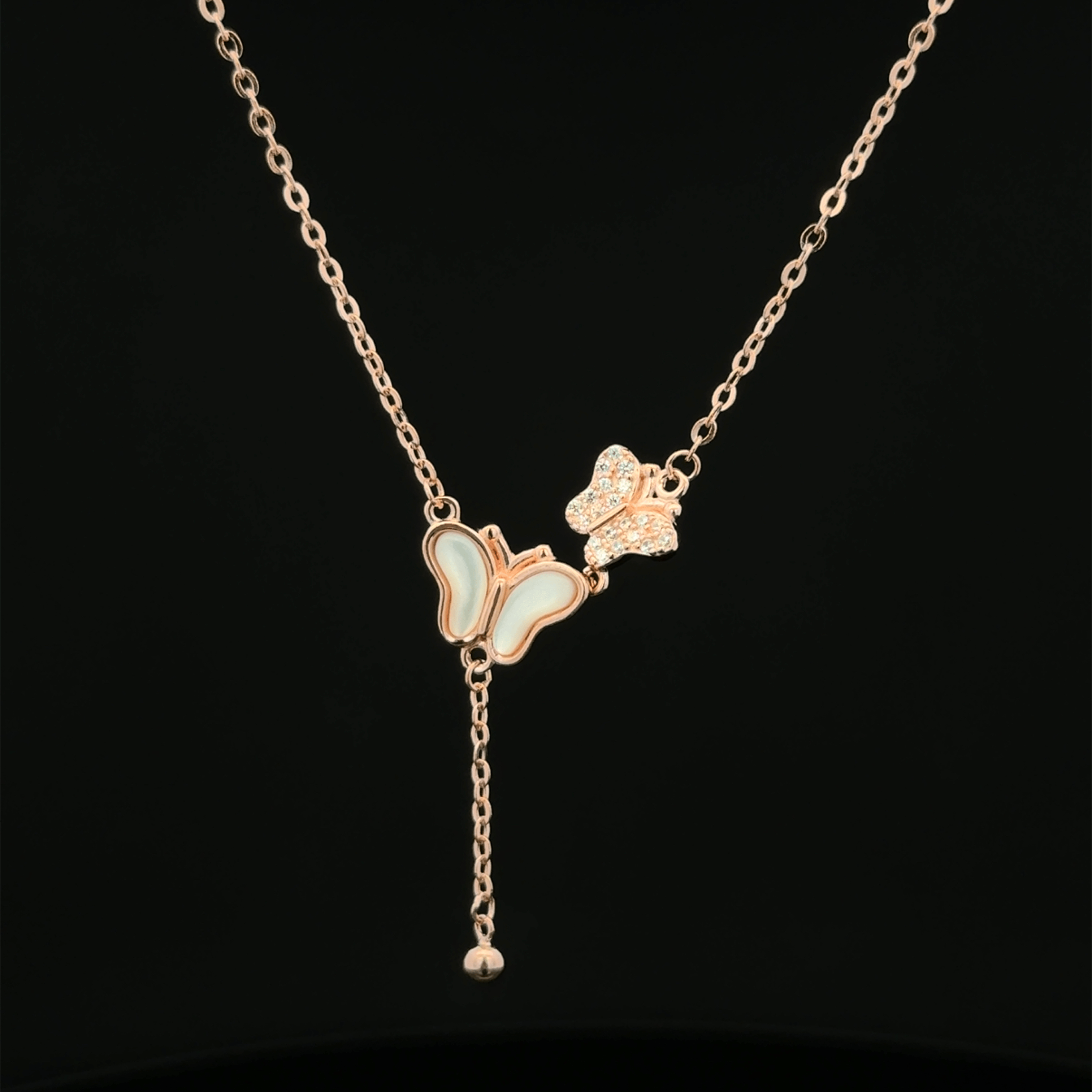 Twin butterfly rose gold chain pendant