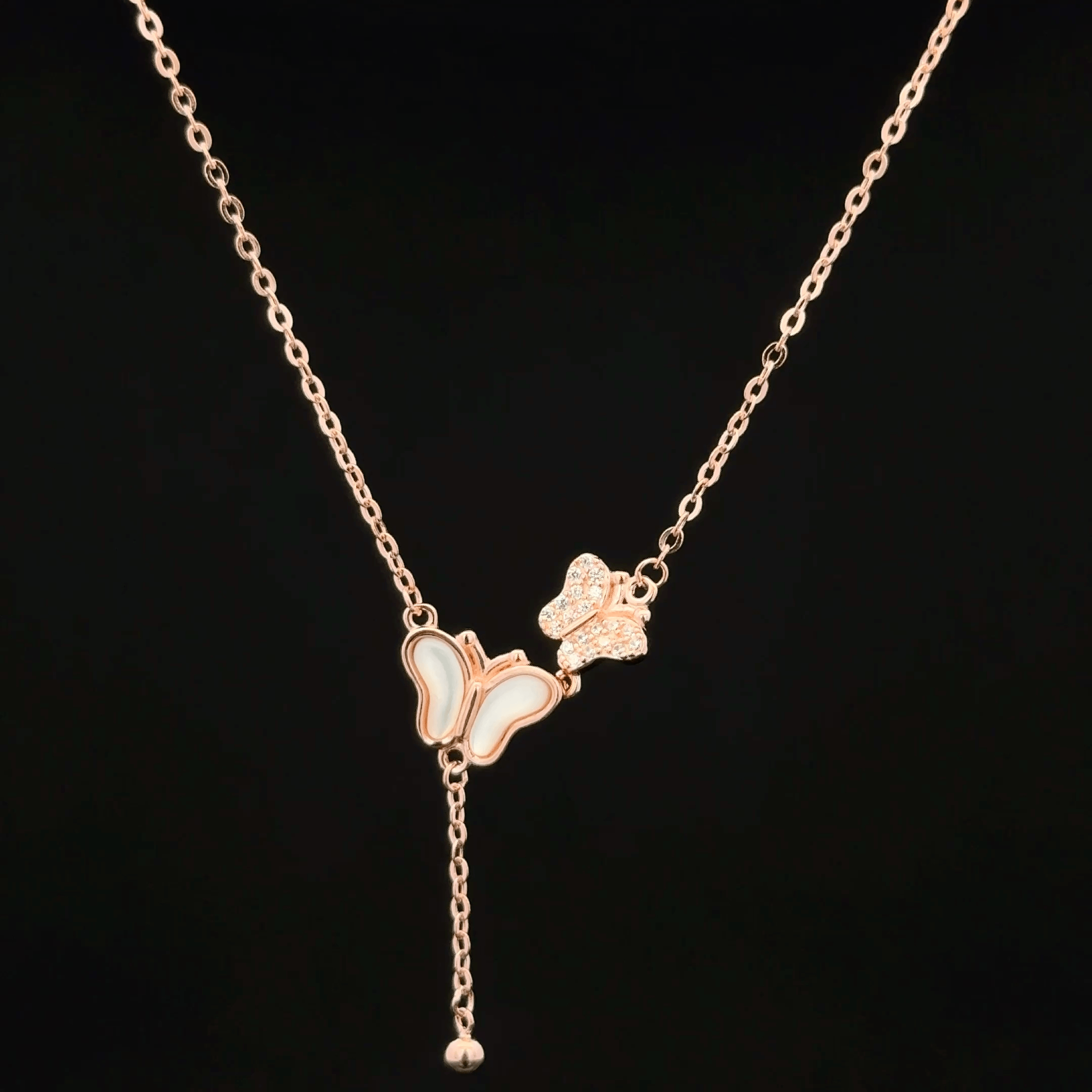 Twin butterfly rose gold chain pendant