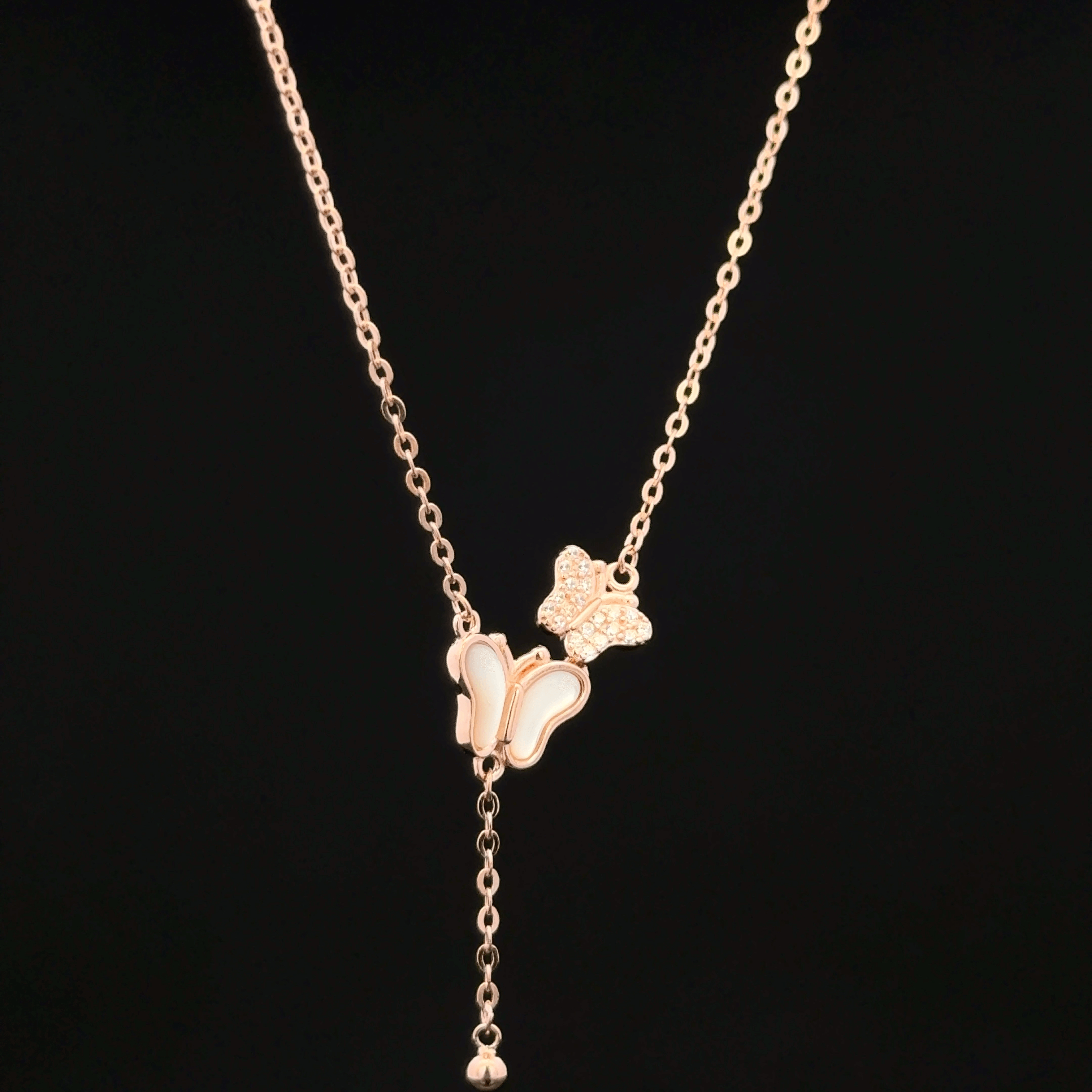 Twin butterfly rose gold chain pendant