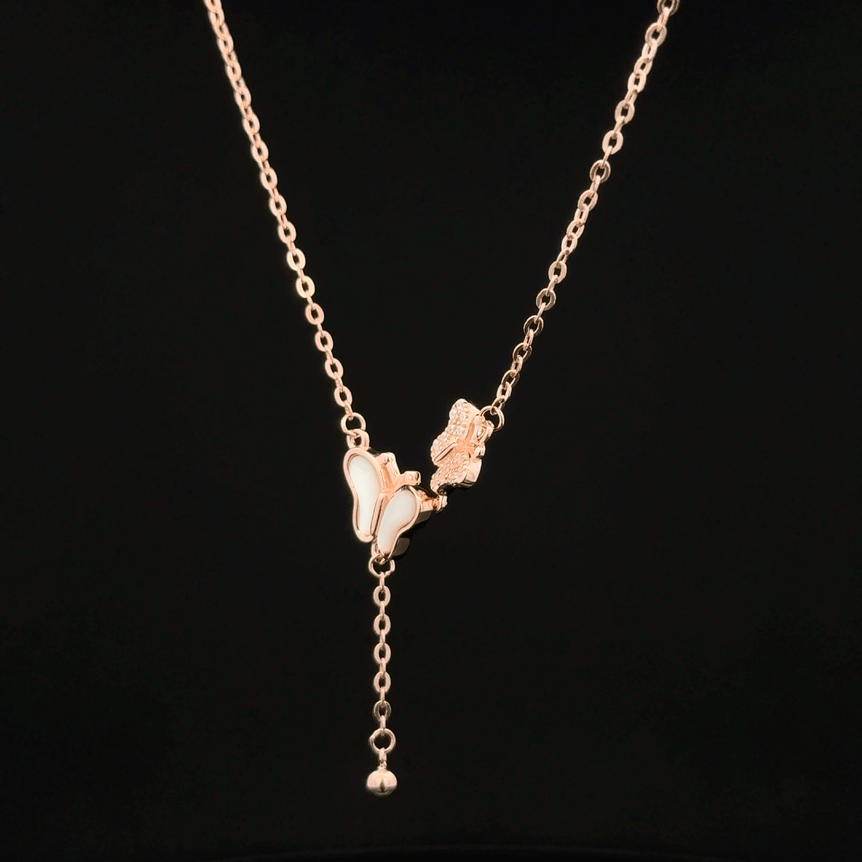 Twin butterfly rose gold chain pendant