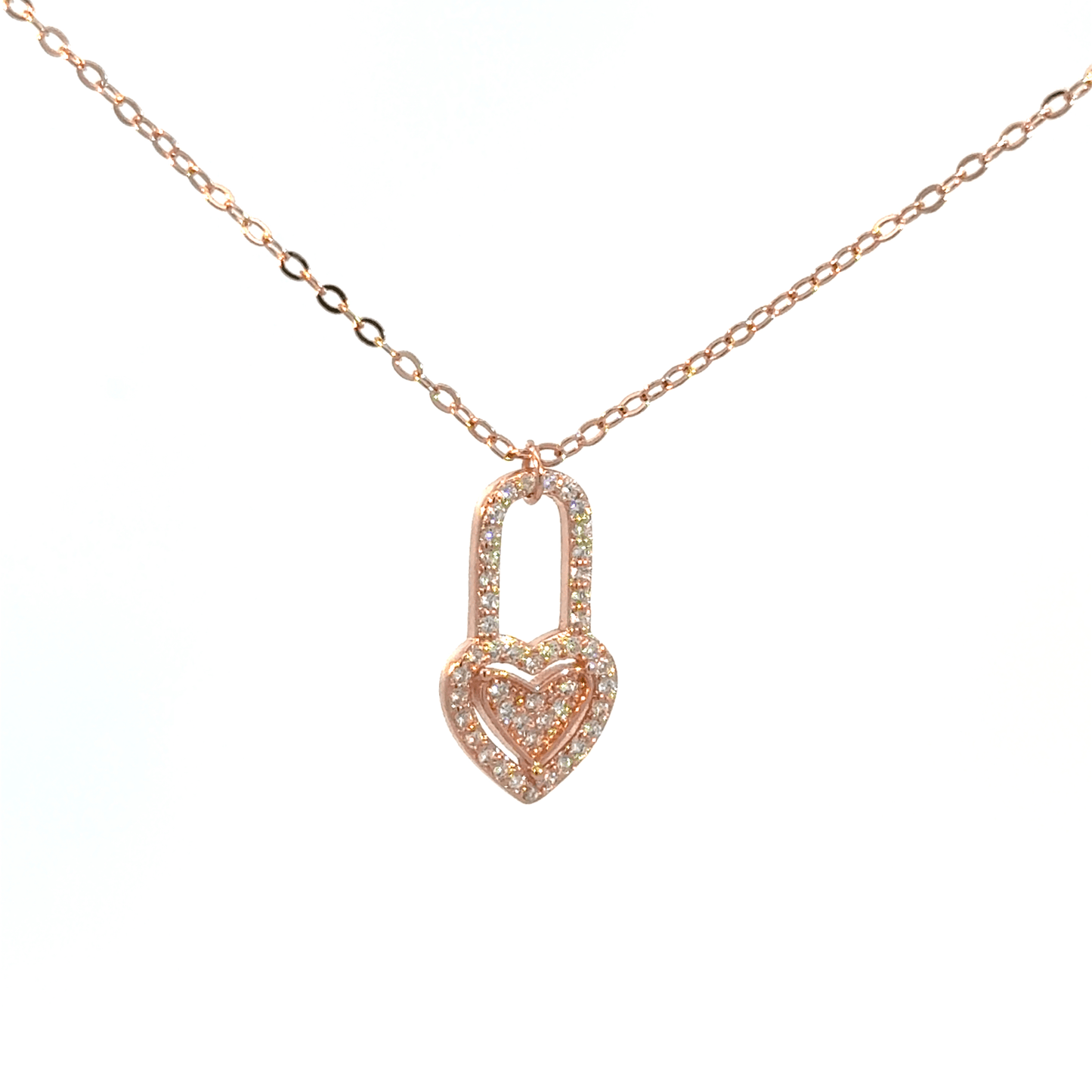 Rosegold heart in lock chain with pendent