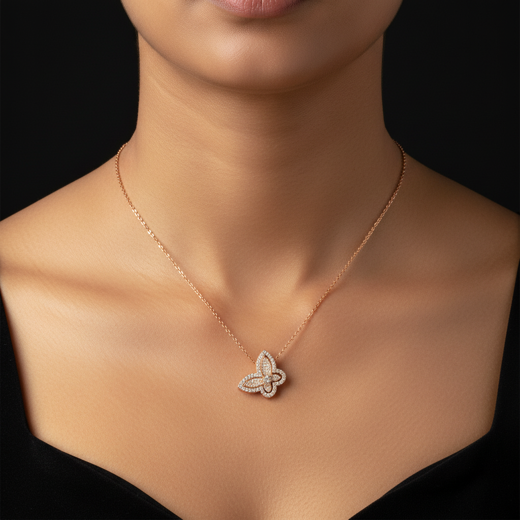 Rosegold split butterfly chain with pendent