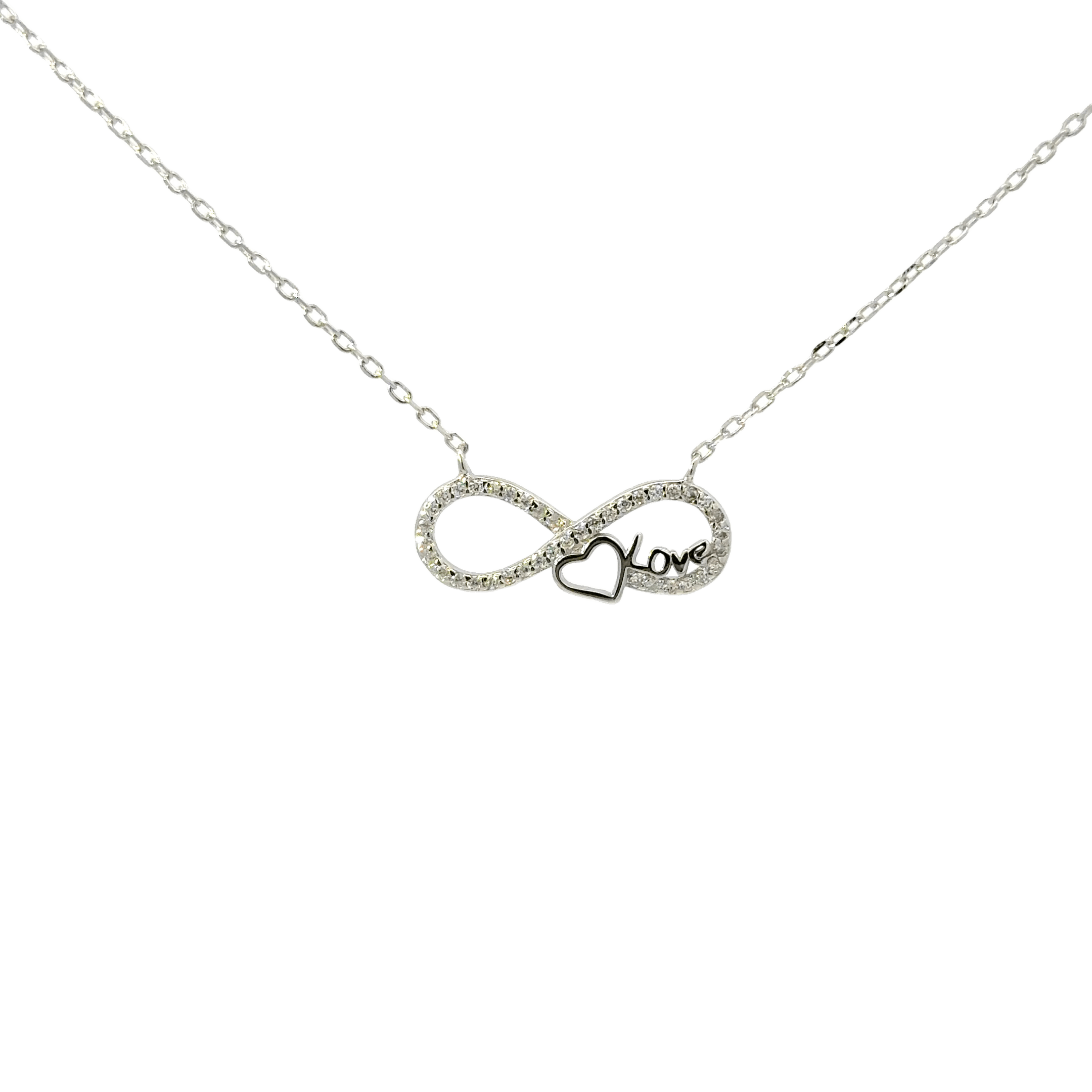 Rhodium Love infinity chain with pendent