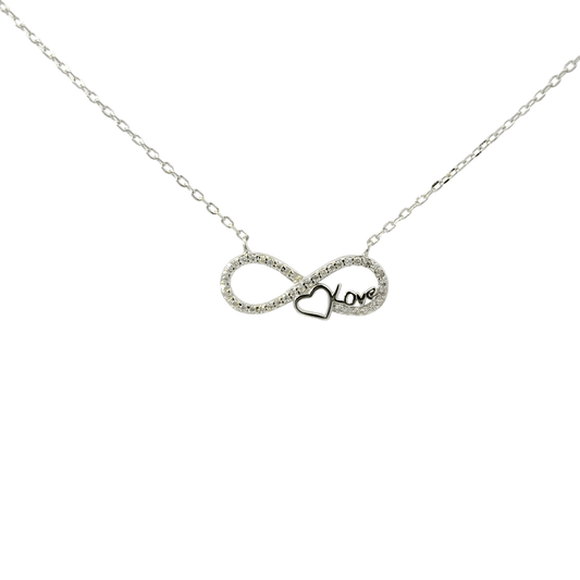 Rhodium Love infinity chain with pendent