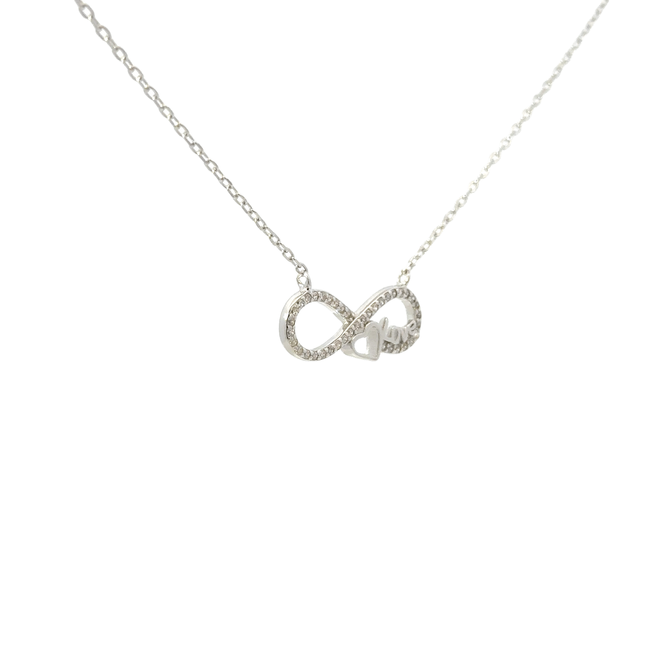 Rhodium Love infinity chain with pendent
