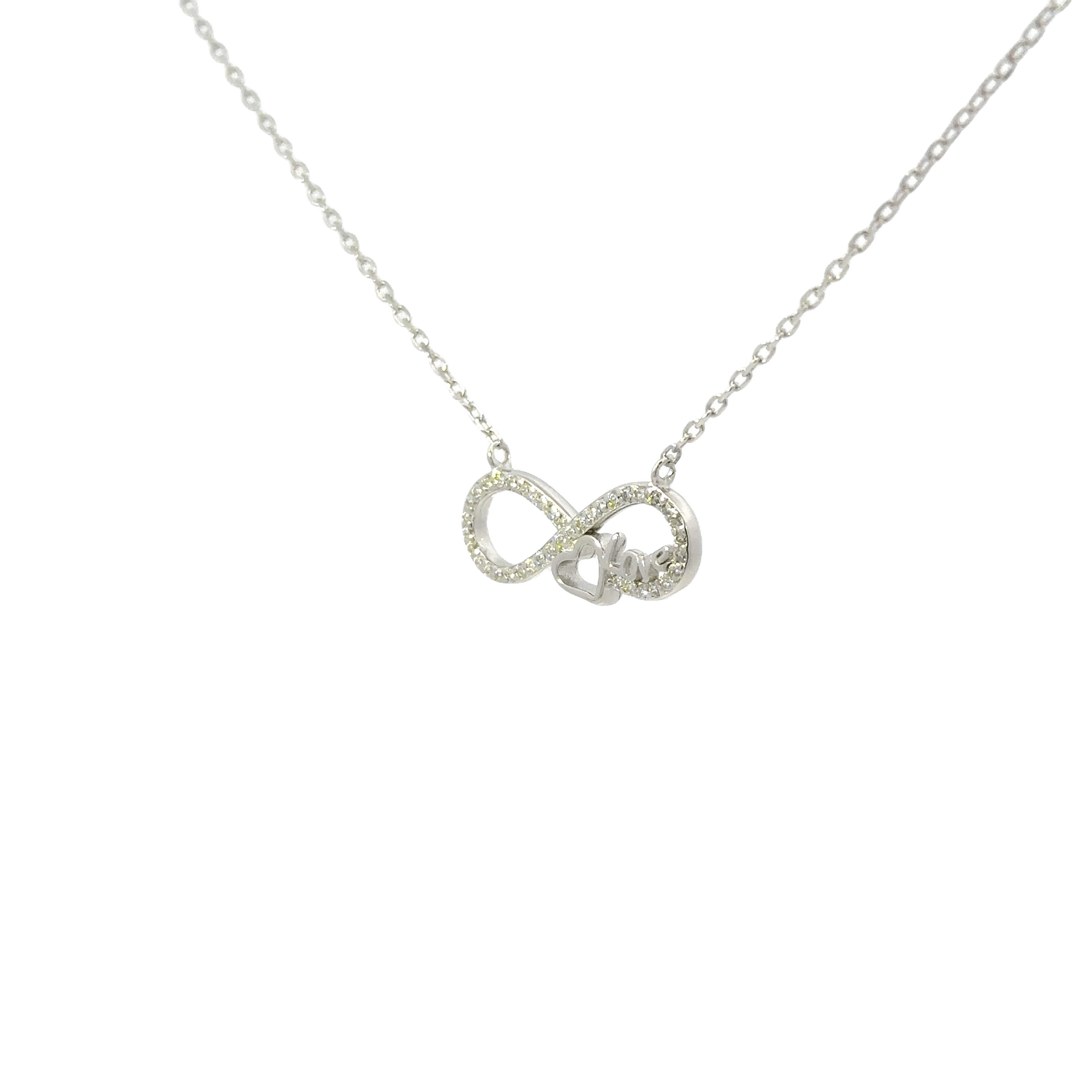 Rhodium Love infinity chain with pendent