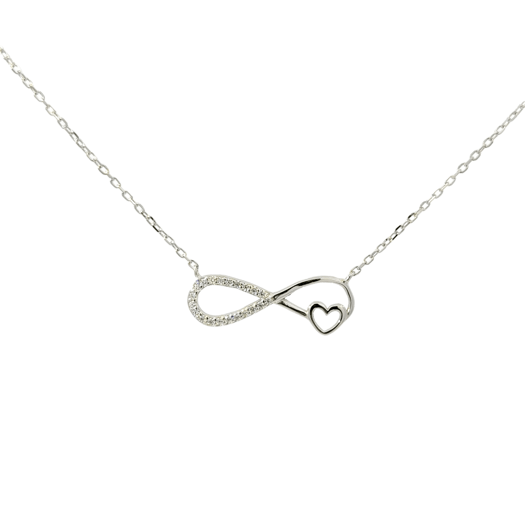 Rhodium infinity heart chain with pendent
