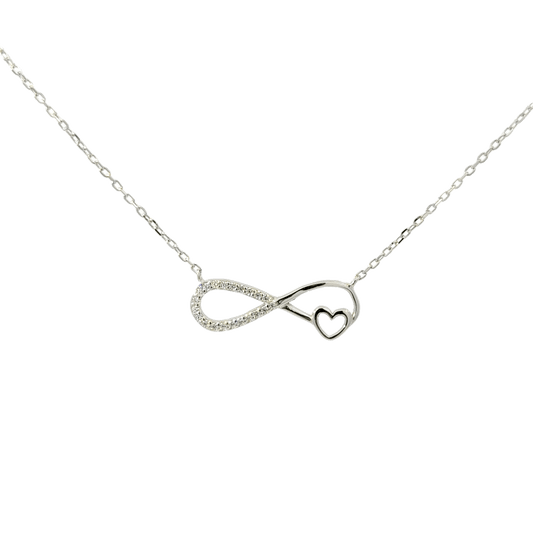 Rhodium infinity heart chain with pendent