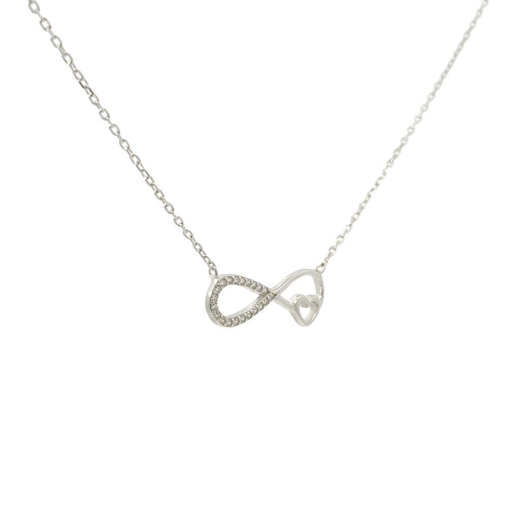 Rhodium infinity heart chain with pendent