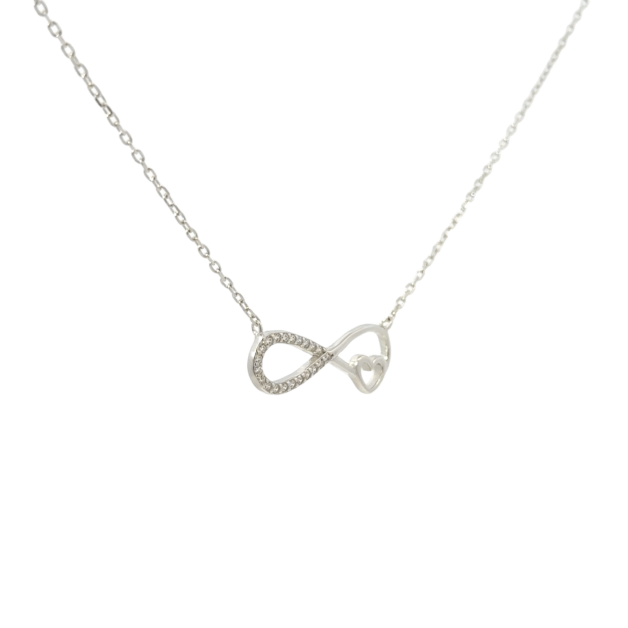 Rhodium infinity heart chain with pendent