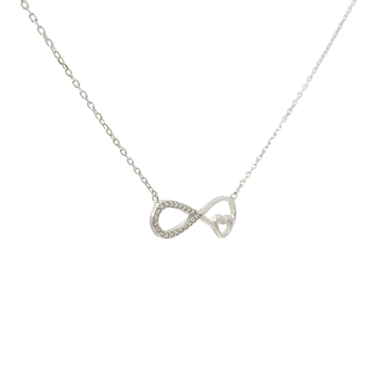 Rhodium infinity heart chain with pendent