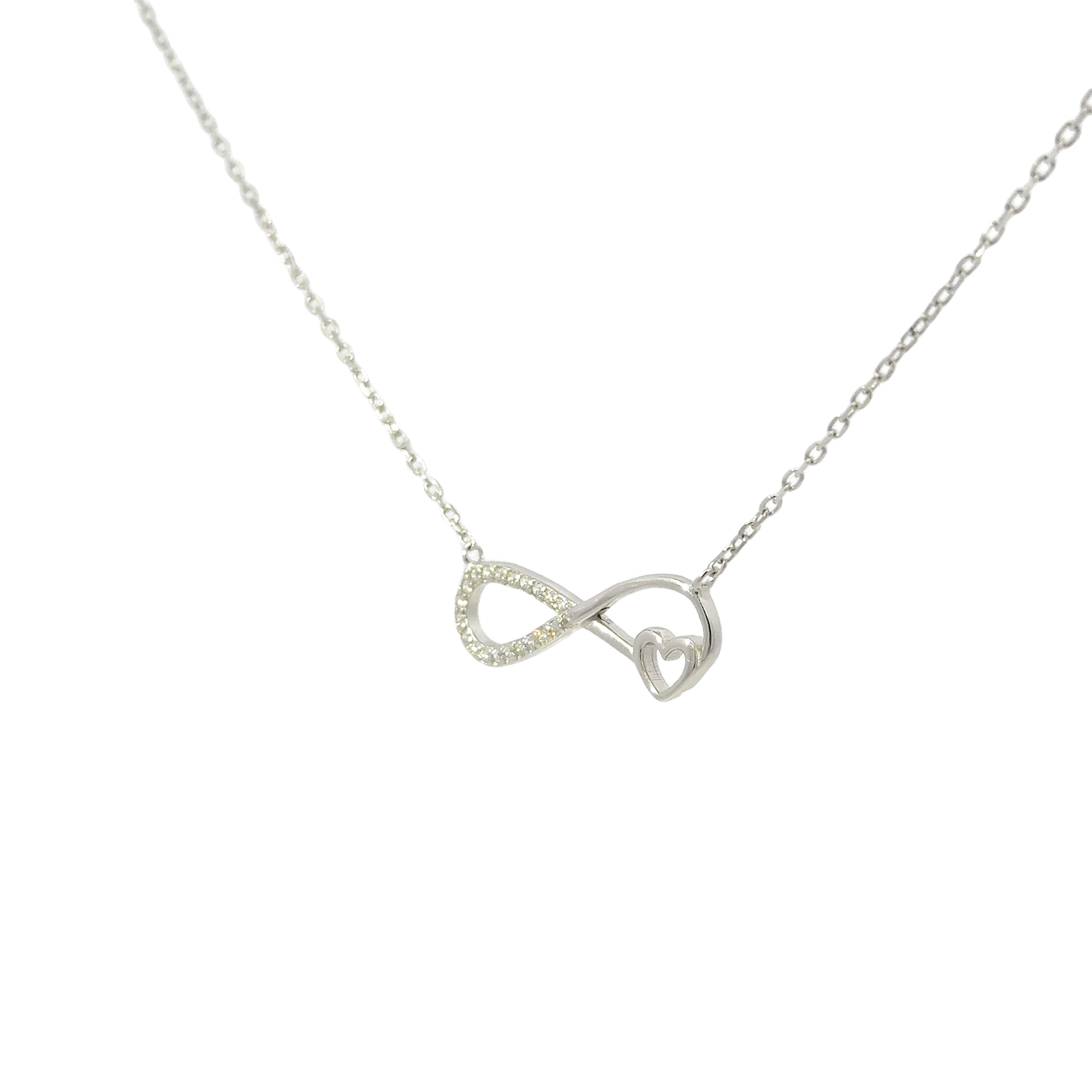 Rhodium infinity heart chain with pendent